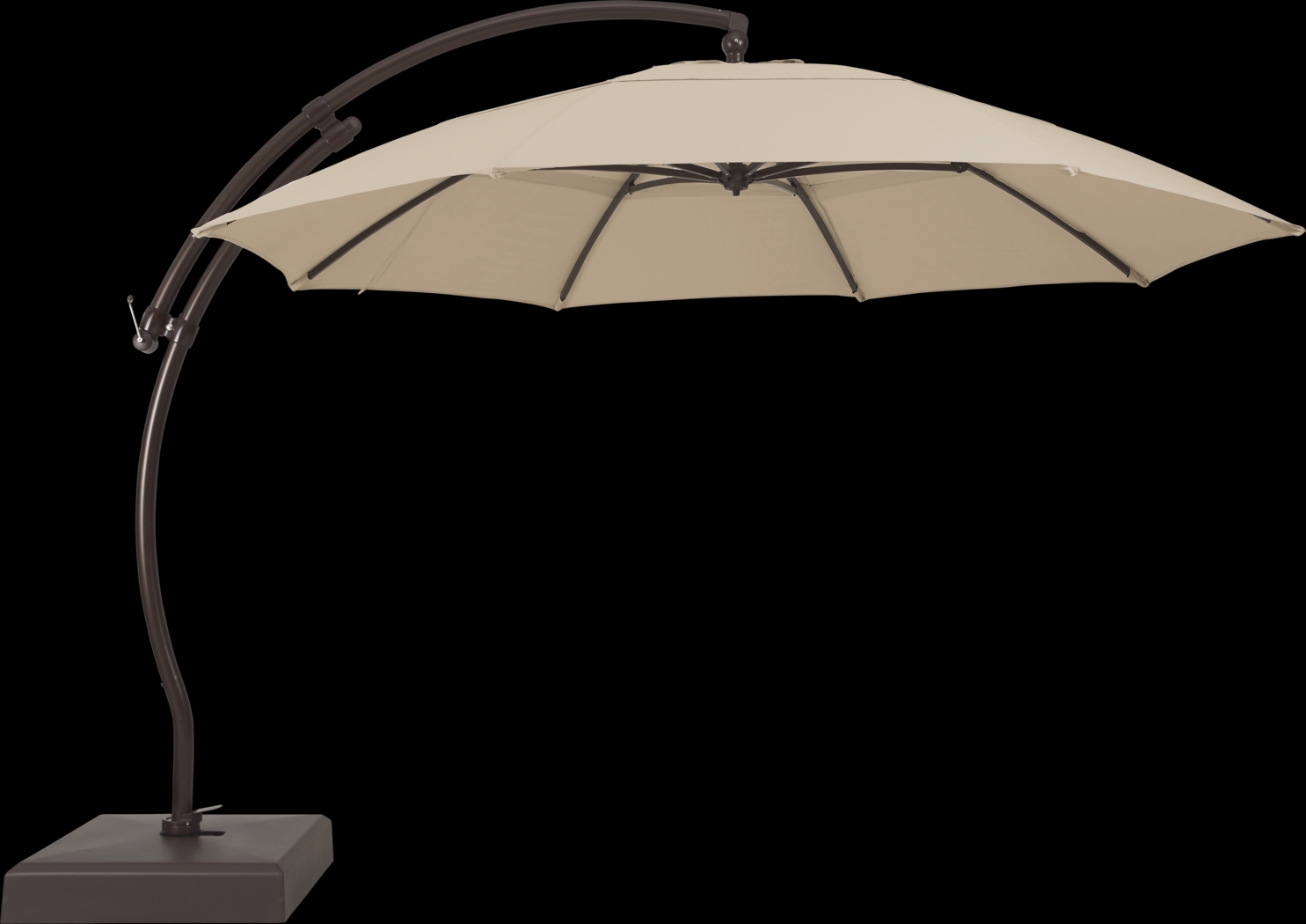 La Mesa Cove 13' Flax Outdoor Curve Cantilever Umbrella with Base and Stand - Thumbnail - Image 1