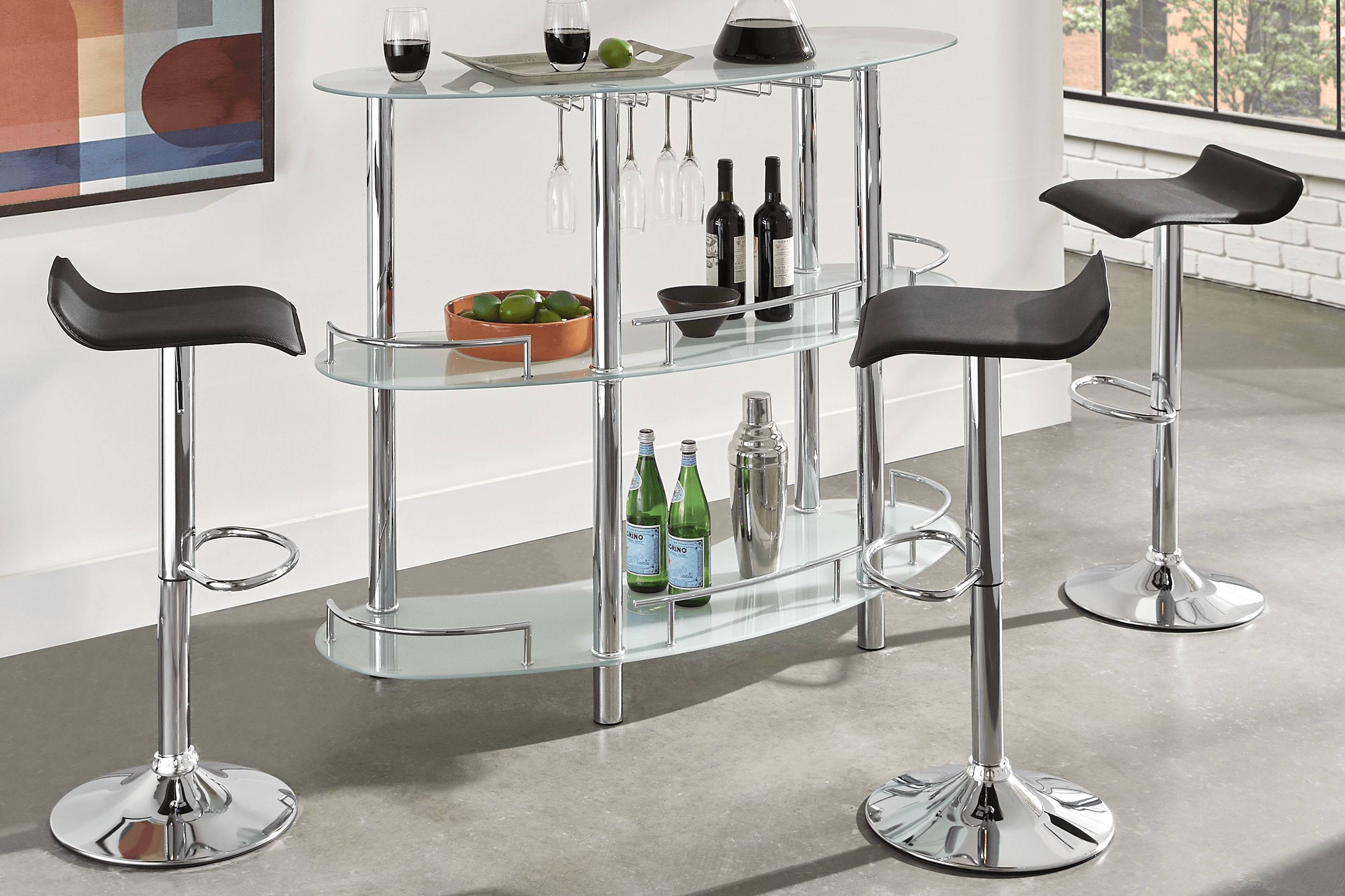 Searcy Platinum 3 Pc Bar Set with Black Stools - Thumbnail - Image 1