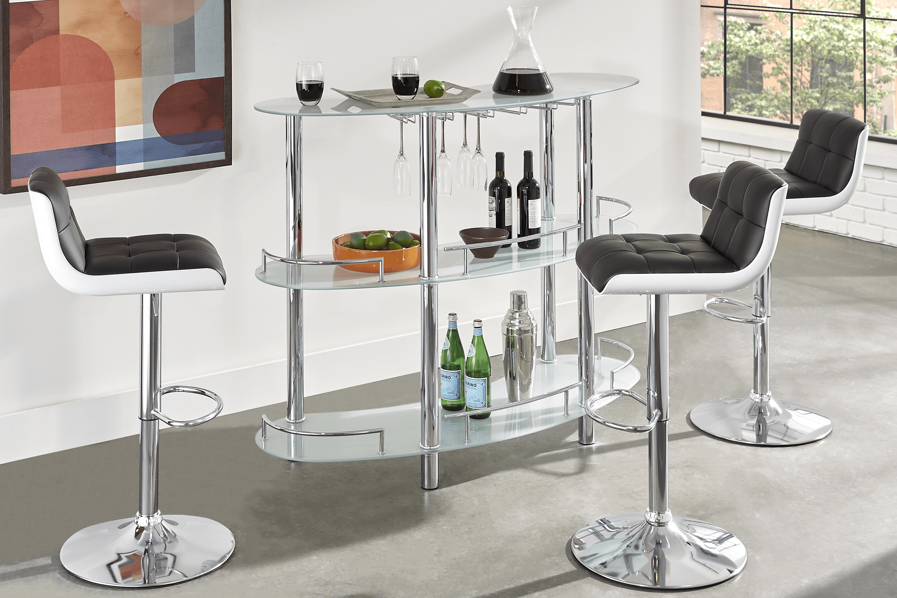 Searcy Platinum 3 Pc Bar Set with Black Stools - Thumbnail - Image 1