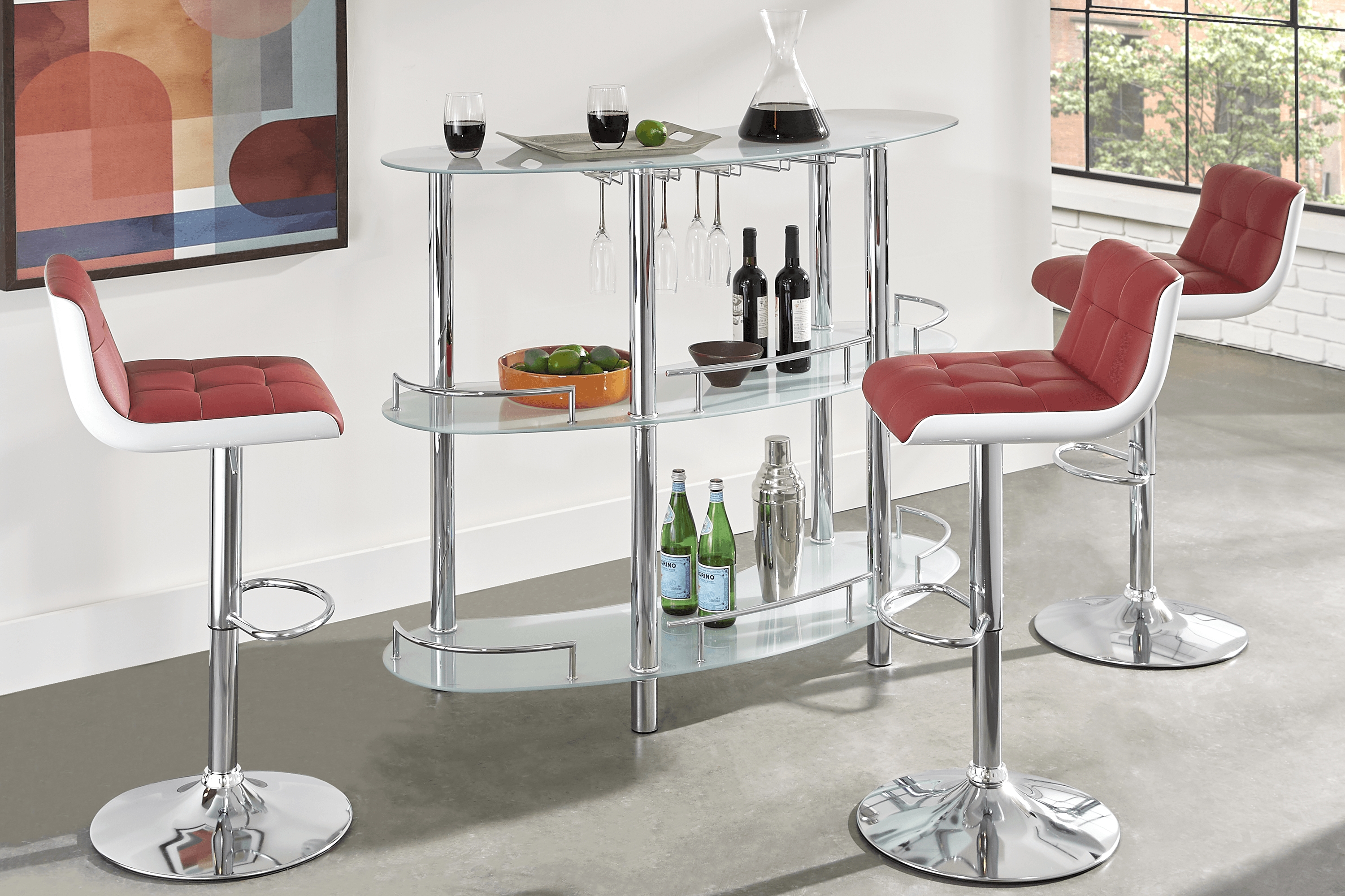 Searcy Platinum 3 Pc Bar Set with Red Stools - Thumbnail - Image 1