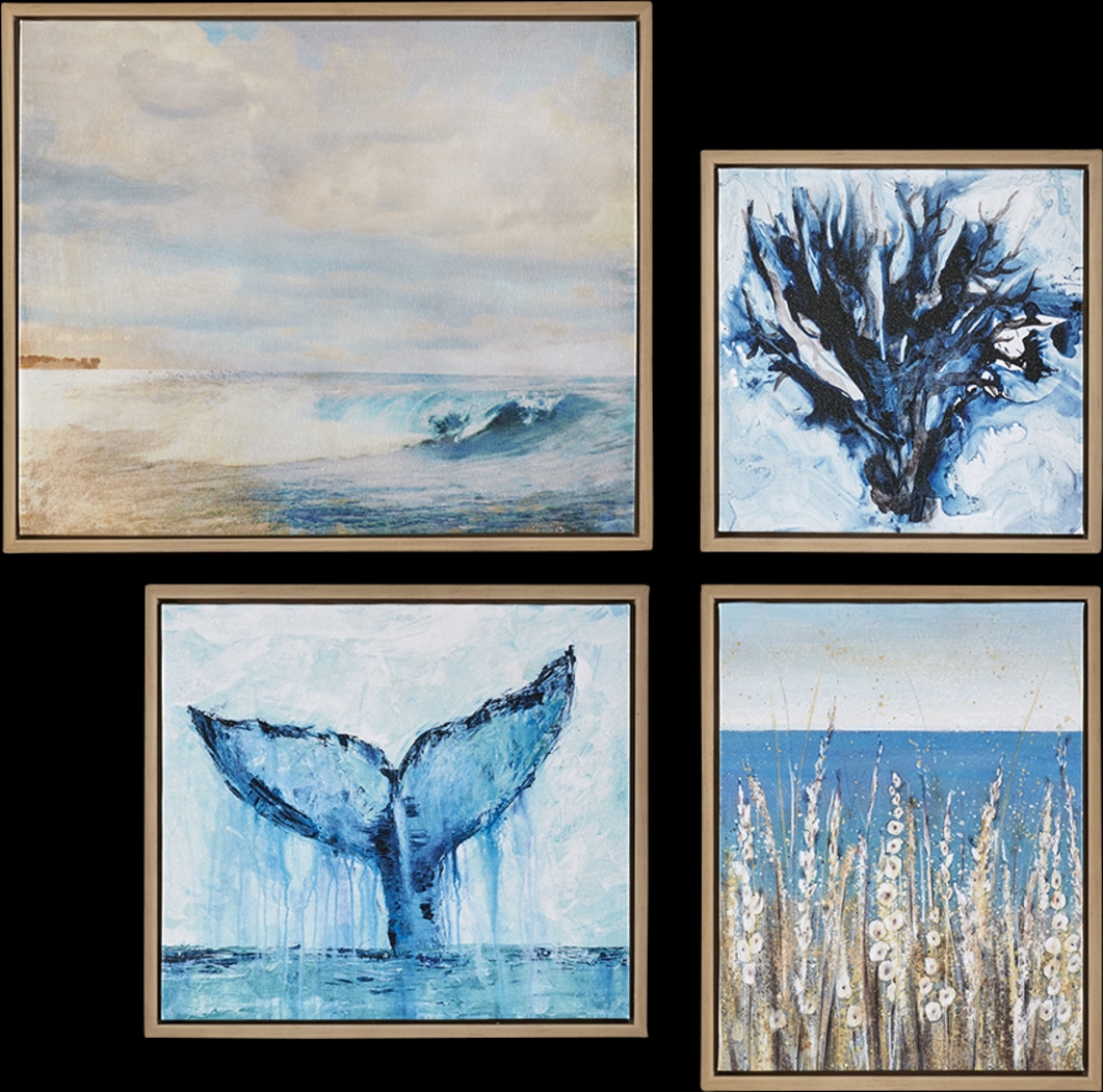 Seaside Glimpse Blue Artwork, Set of 4 - Thumbnail - Image 1