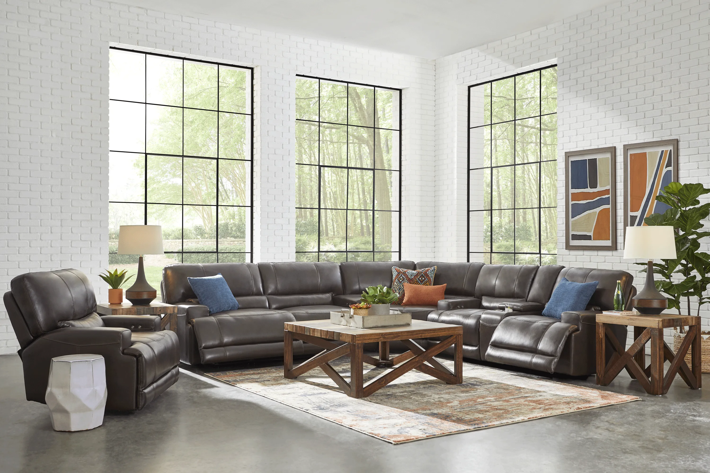 Sefara Chocolate Leather 3 Pc Power Reclining Sectional - Thumbnail - Image 2
