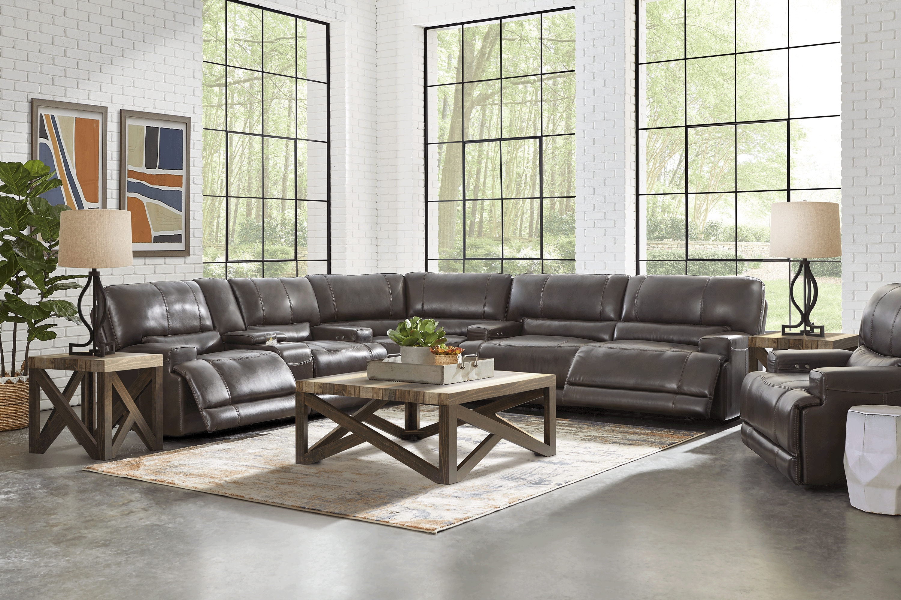 Sefara Chocolate Leather 3 Pc Power Reclining Sectional - Thumbnail - Image 2