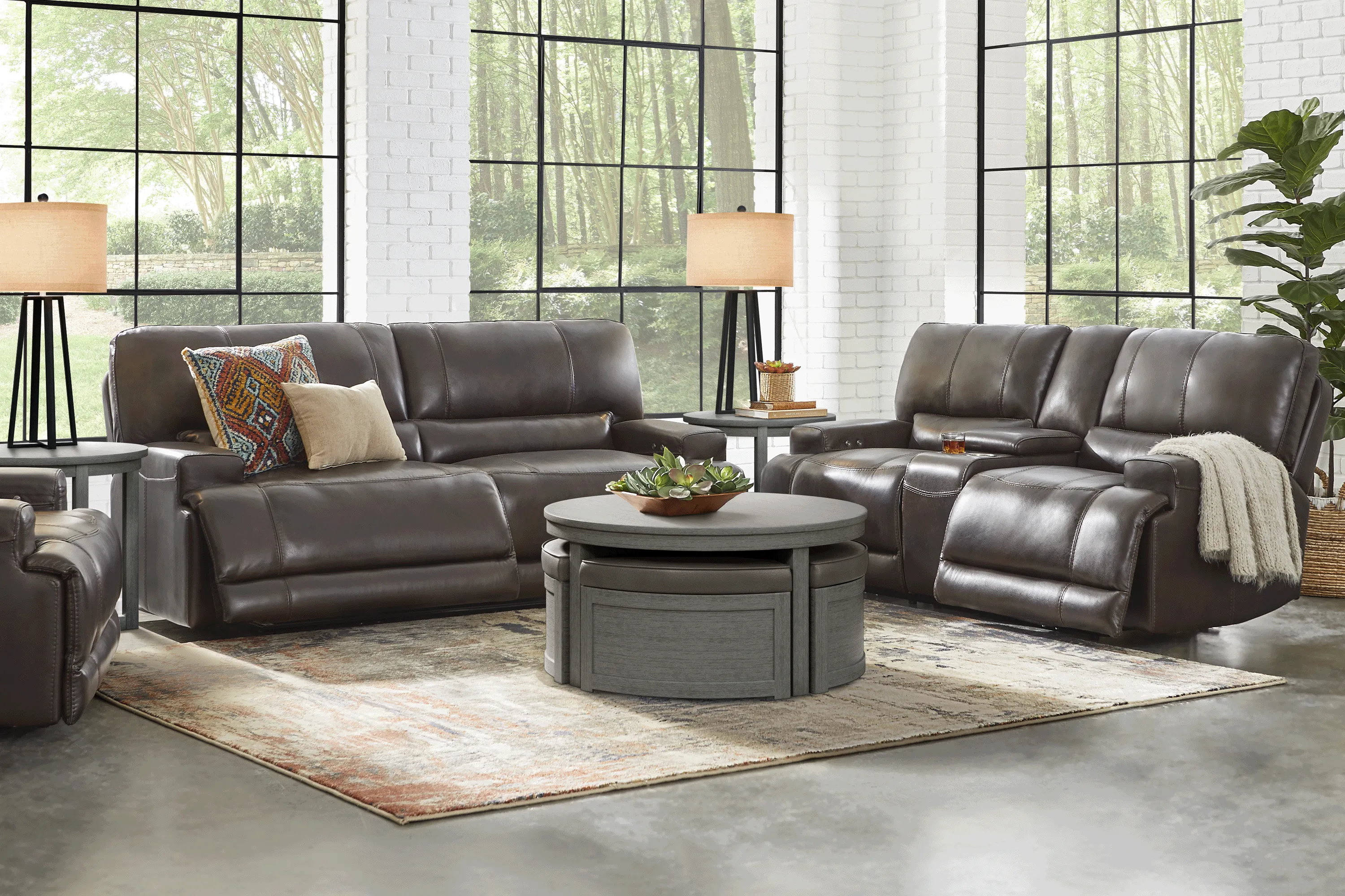 Sefara Chocolate Leather 5 Pc Power Reclining Living Room - Thumbnail - Image 1