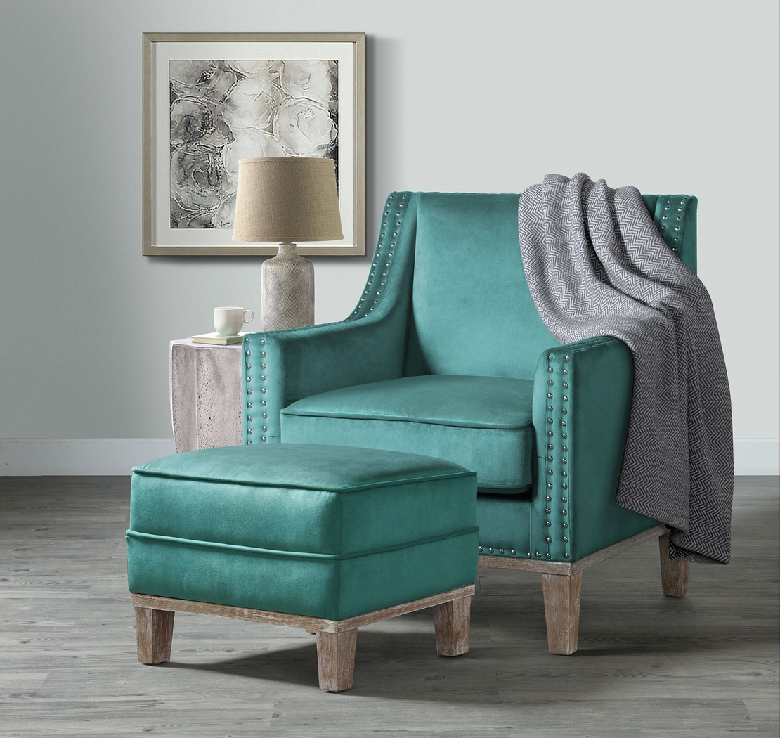 Seiner II Teal Ottoman - Thumbnail - Image 2
