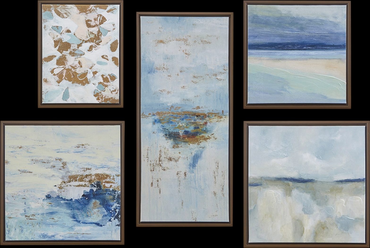Serene Beach Blue Artwork, Set of 5 - Thumbnail - Image 1