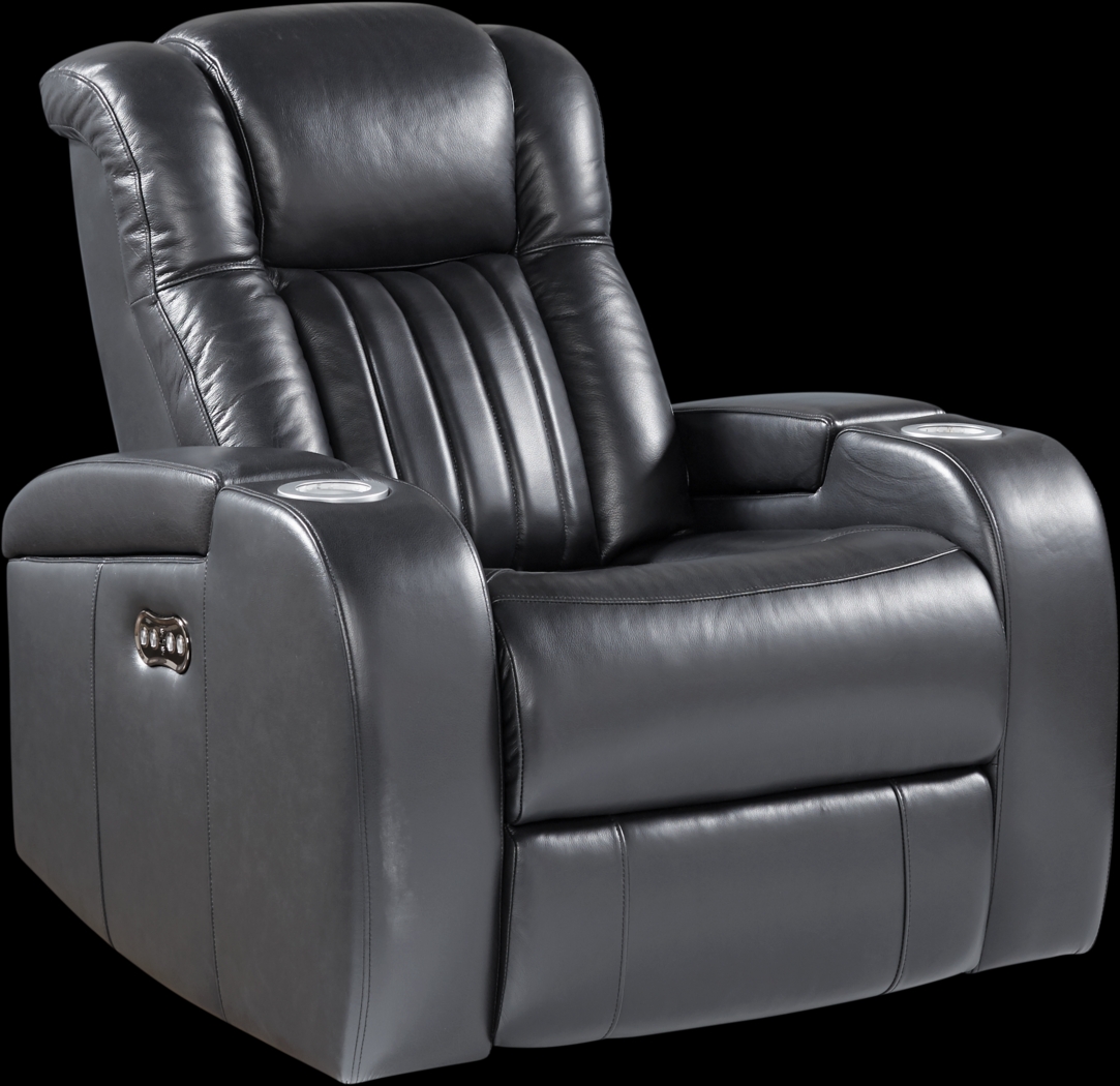 Servillo Black Leather Dual Power Recliner - Thumbnail - Image 1
