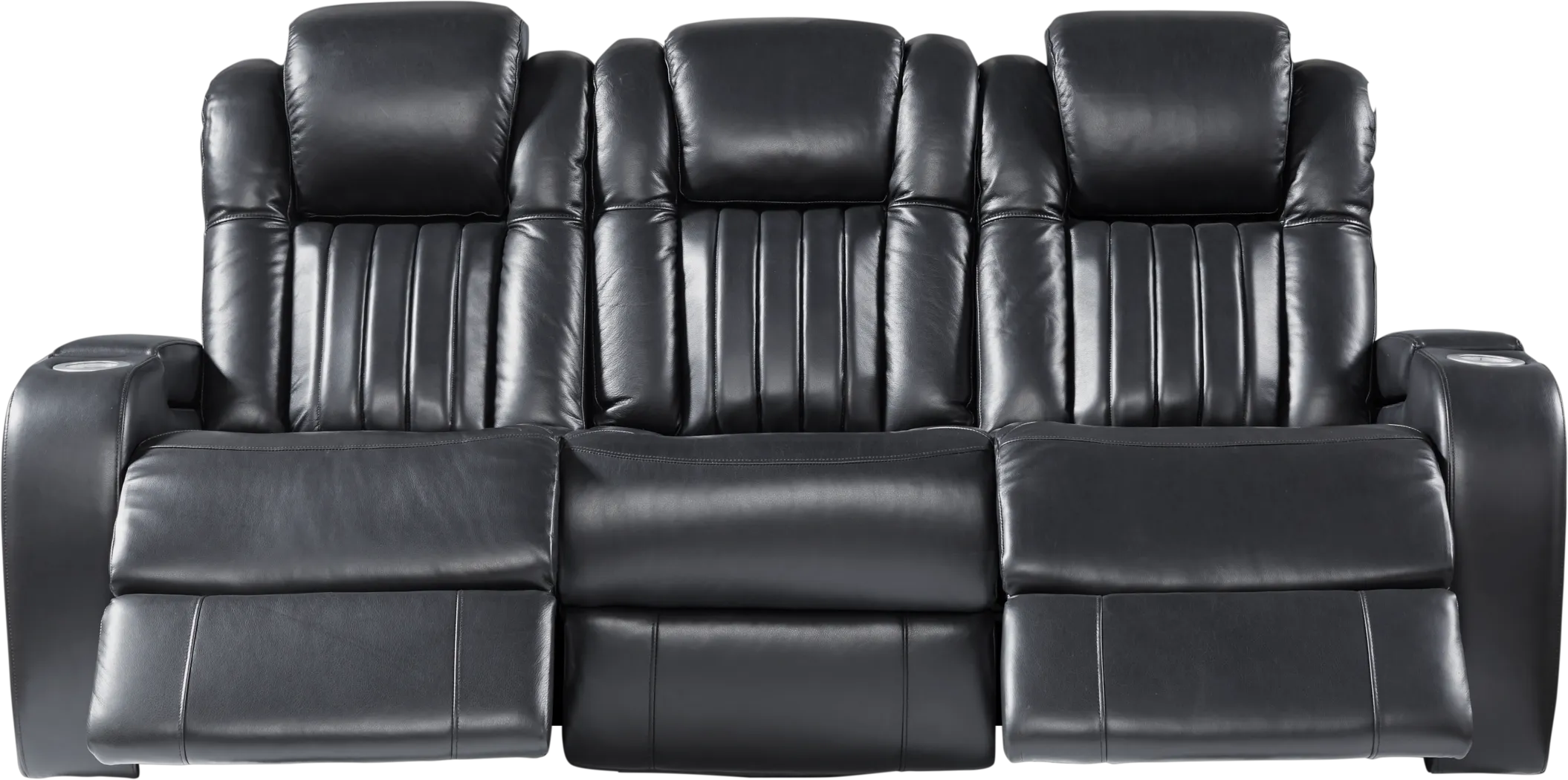 Servillo Black Leather Dual Power Reclining Sofa - Thumbnail - Image 2
