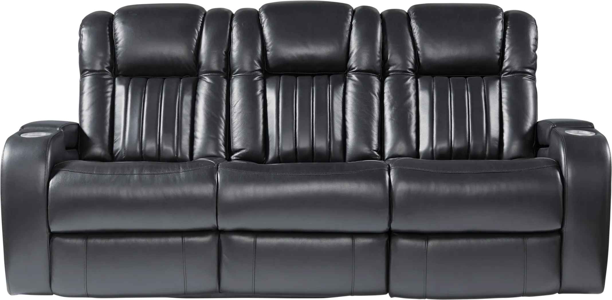 Servillo Black Leather Dual Power Reclining Sofa - Thumbnail - Image 1