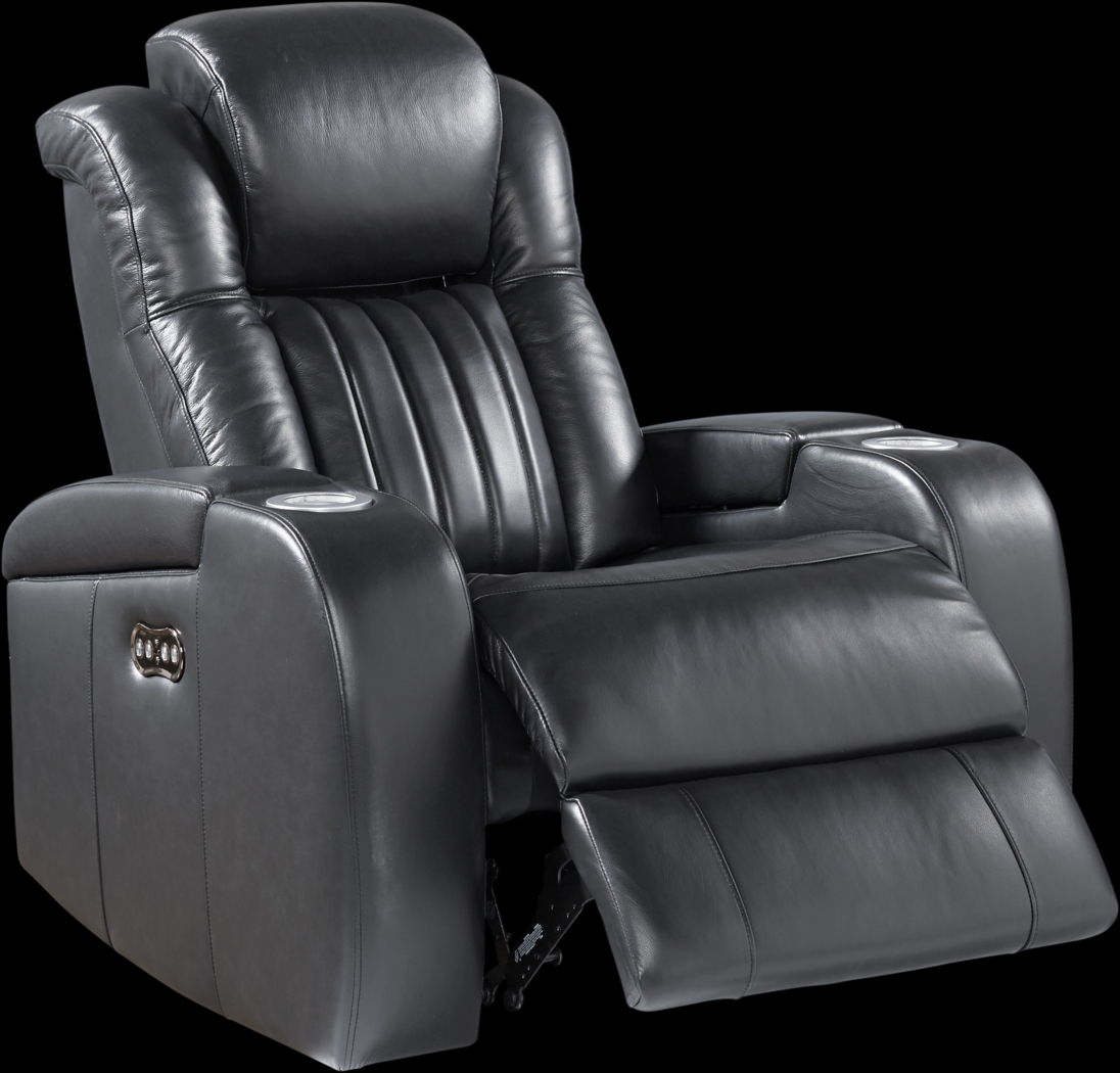 Servillo Black Leather Dual Power Recliner - Thumbnail - Image 2
