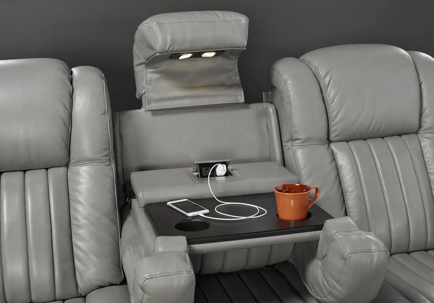 Servillo Platinum Leather Dual Power Reclining Sofa - Thumbnail - Image 3