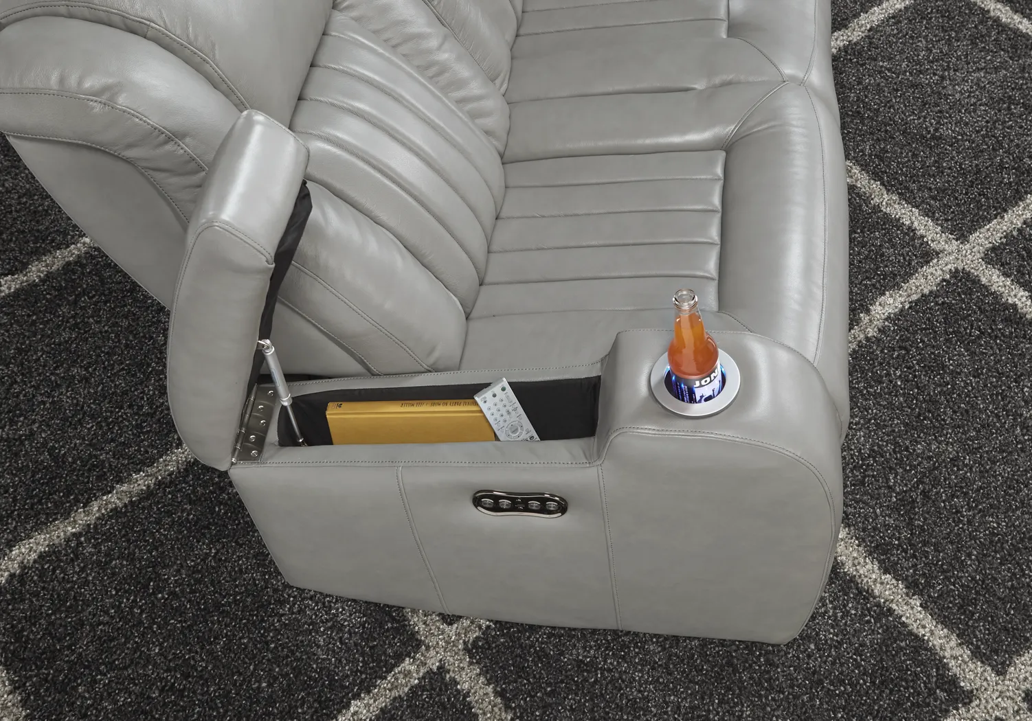 Servillo Platinum Leather Dual Power Reclining Sofa - Thumbnail - Image 4