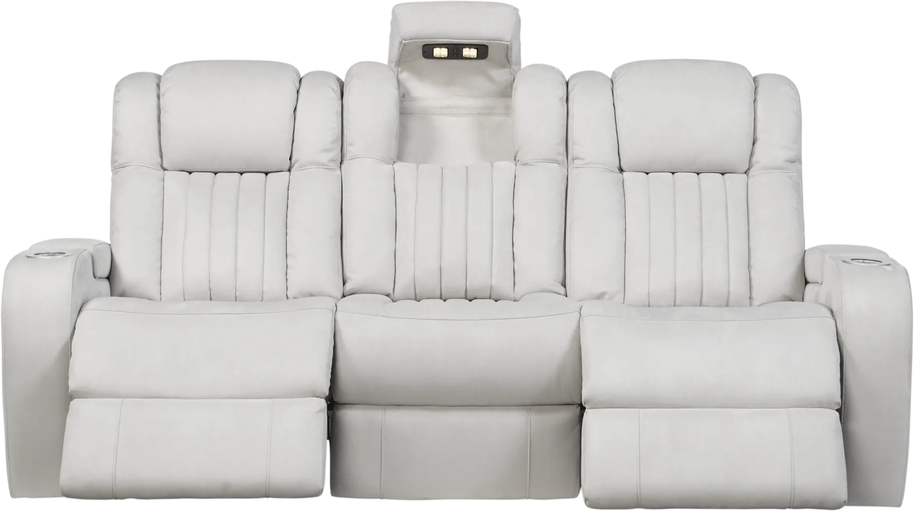 Servillo White Leather Dual Power Reclining Sofa - Thumbnail - Image 1