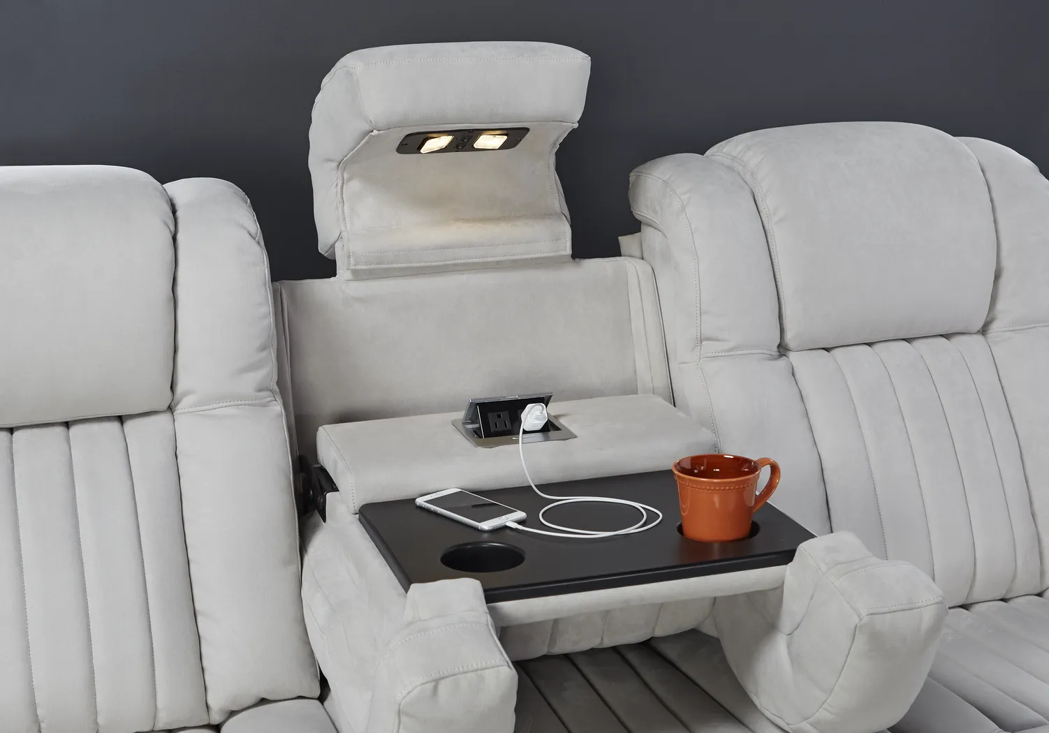 Servillo White Leather Dual Power Reclining Sofa - Thumbnail - Image 3