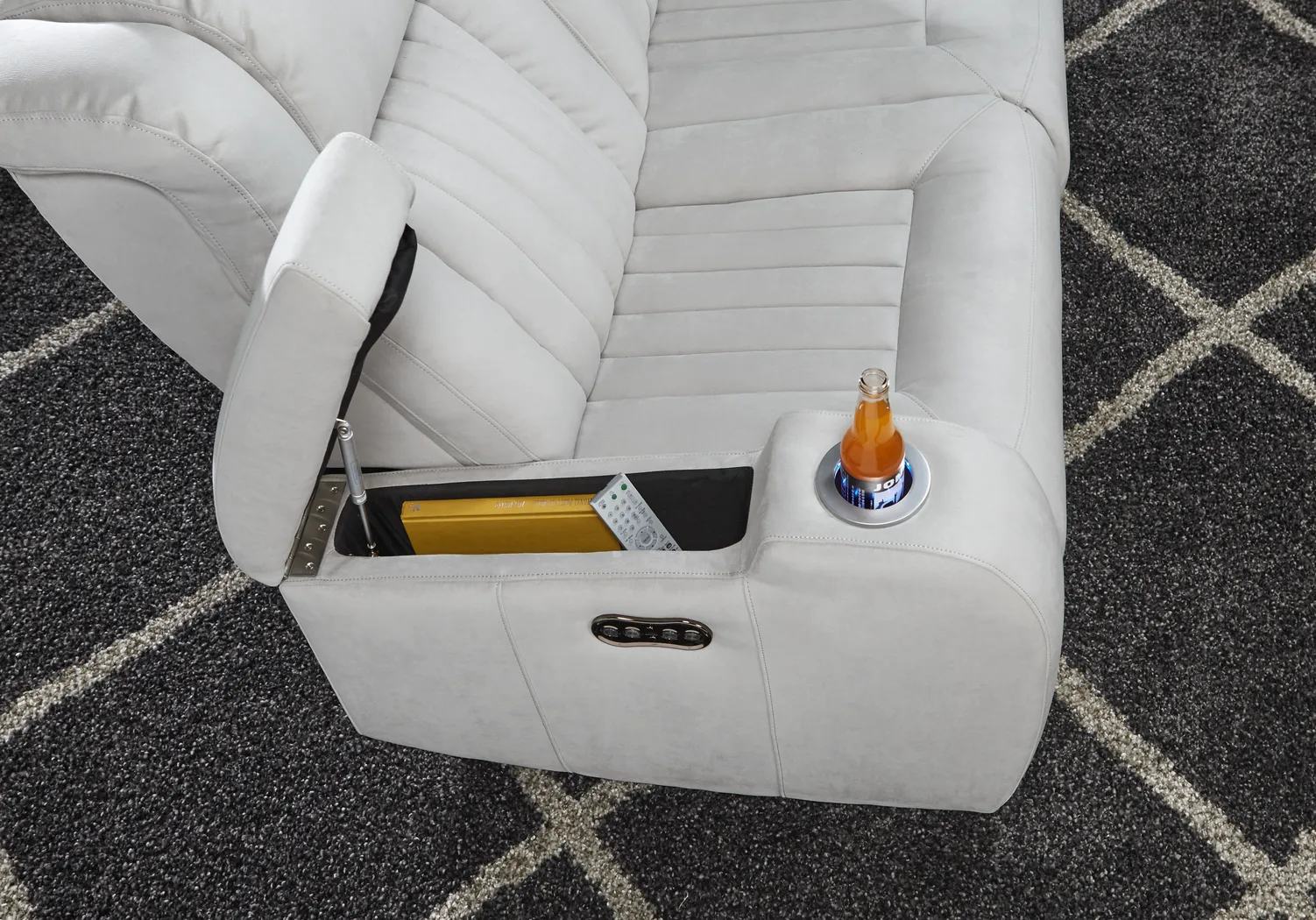 Servillo White Leather Dual Power Reclining Sofa - Thumbnail - Image 4