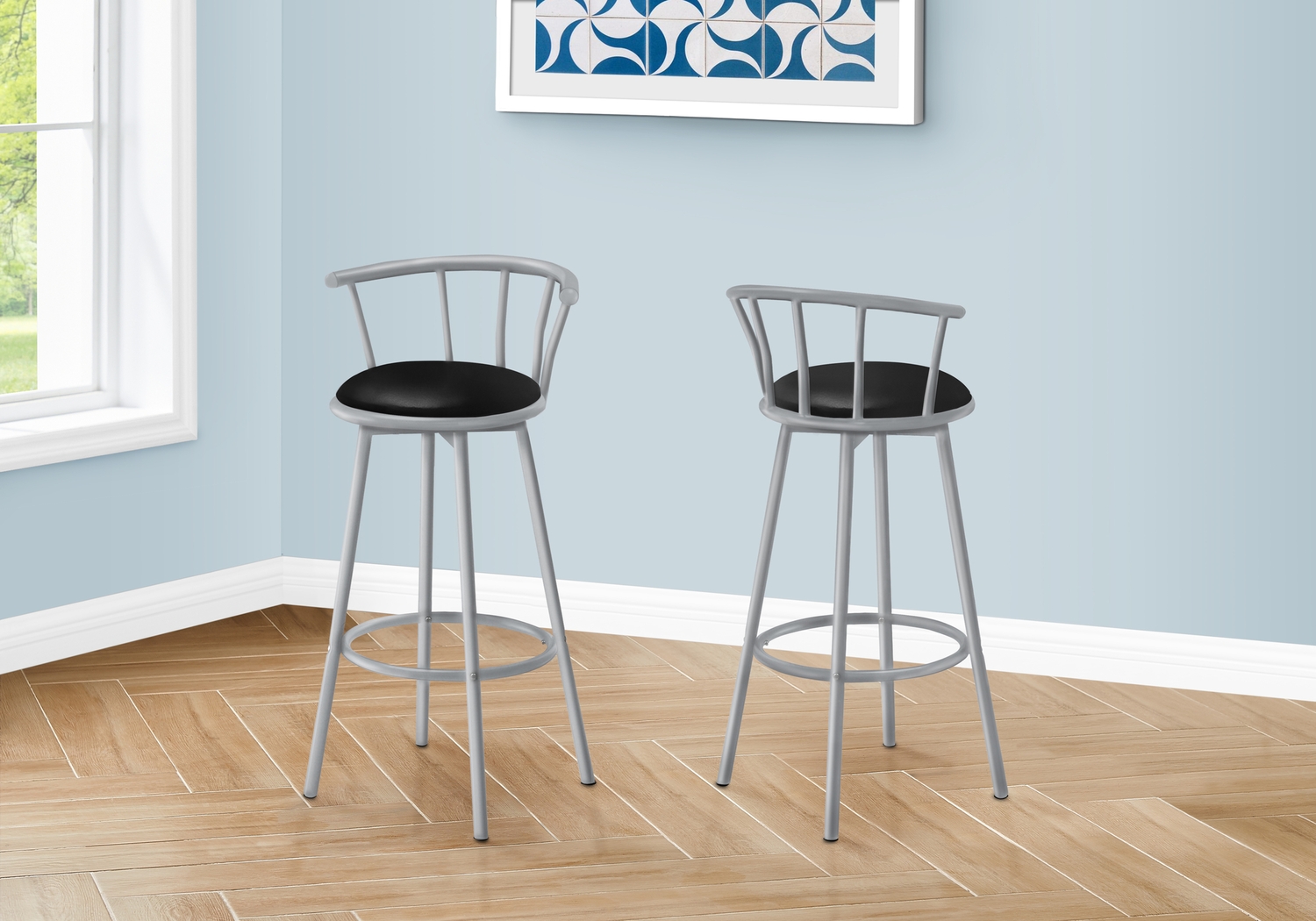 Sesslie Black Swivel Barstool, Set of 2 - Thumbnail - Image 2