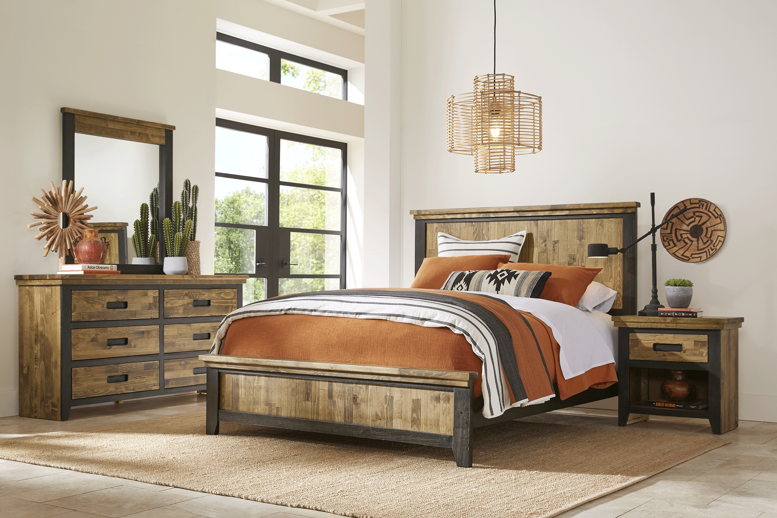 Settrick 5 Pc Tan Light Wood Queen Bedroom Set With Dresser, 3 Pc