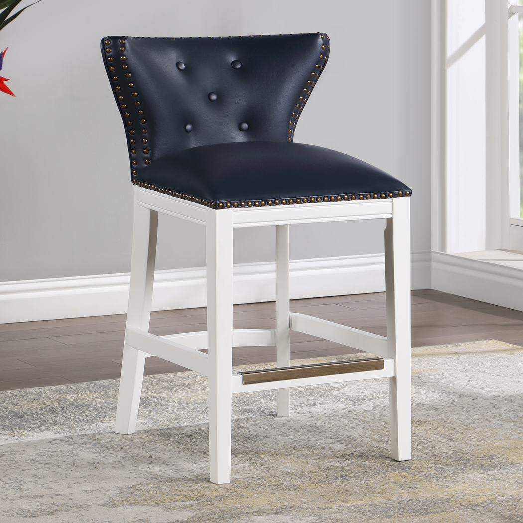 Seyres Dark Blue Counter Height Stool - Thumbnail - Image 2