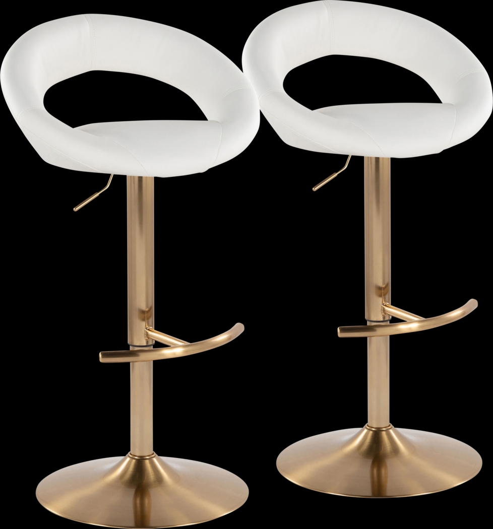 Shallowe I White Adjustable Swivel Barstool, Set of 2 - Thumbnail - Image 1