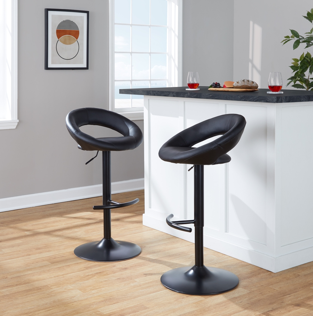 Shallowe II Black Adjustable Swivel Barstool, Set of 2 - Thumbnail - Image 3