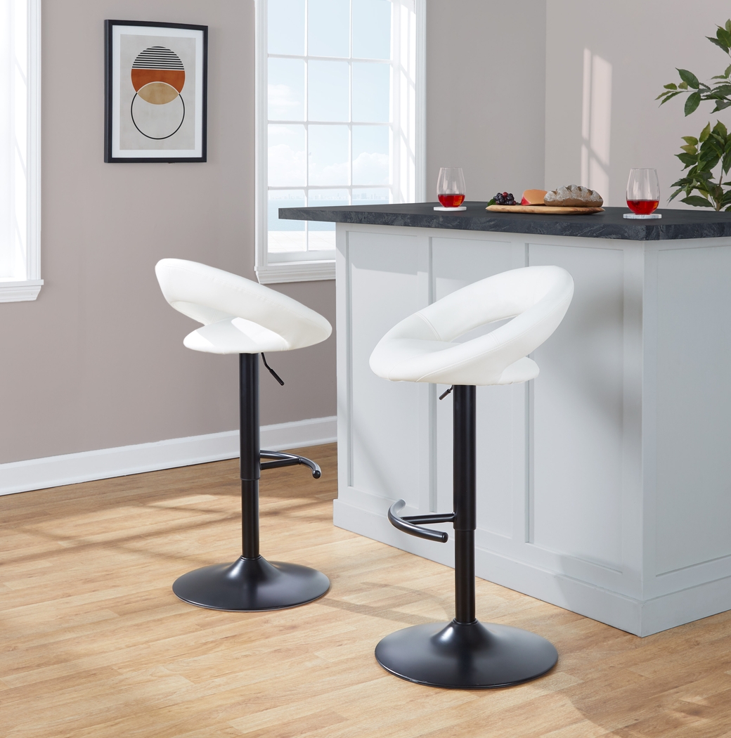 Shallowe II White Adjustable Swivel Barstool, Set of 2 - Thumbnail - Image 2