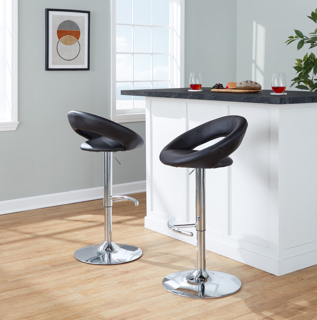 Shallowe III Black Adjustable Swivel Barstool, Set of 2 - Thumbnail - Image 2