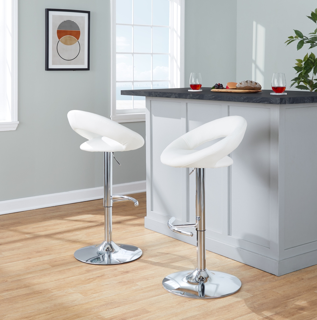 Shallowe III White Adjustable Swivel Barstool, Set of 2 - Thumbnail - Image 2