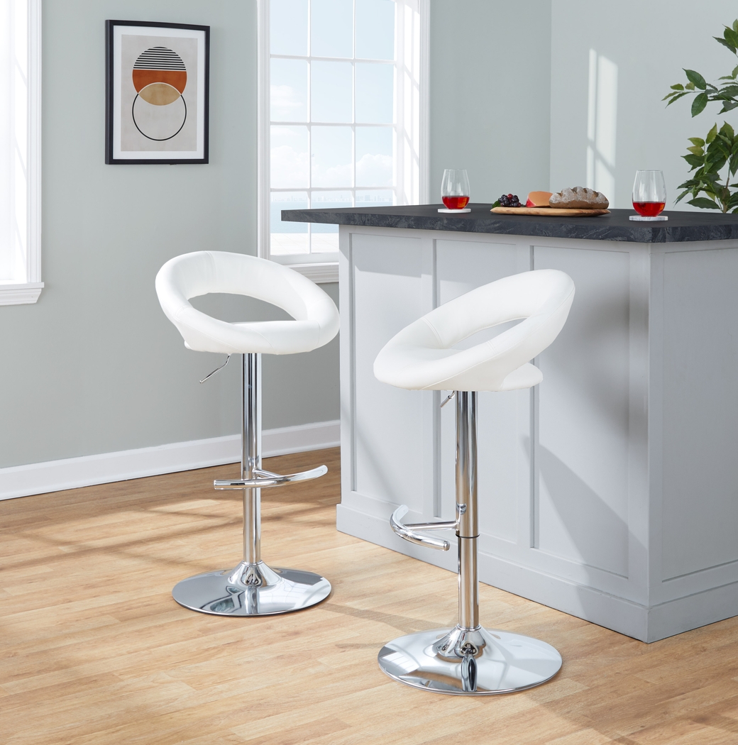 Shallowe III White Adjustable Swivel Barstool, Set of 2 - Thumbnail - Image 3
