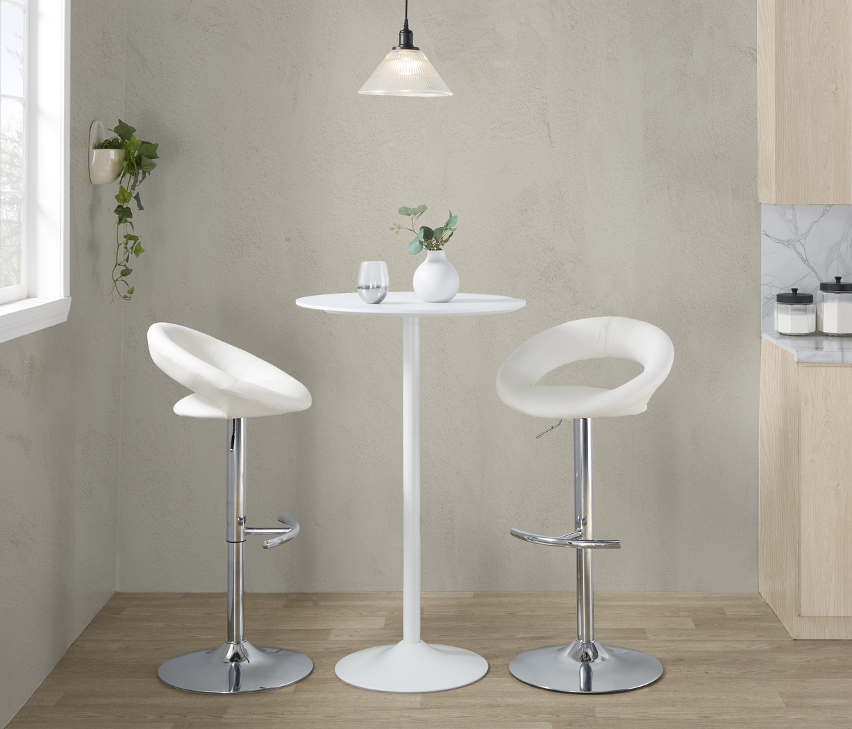 Shallowe III White Adjustable Swivel Barstool, Set of 2 - Thumbnail - Image 7