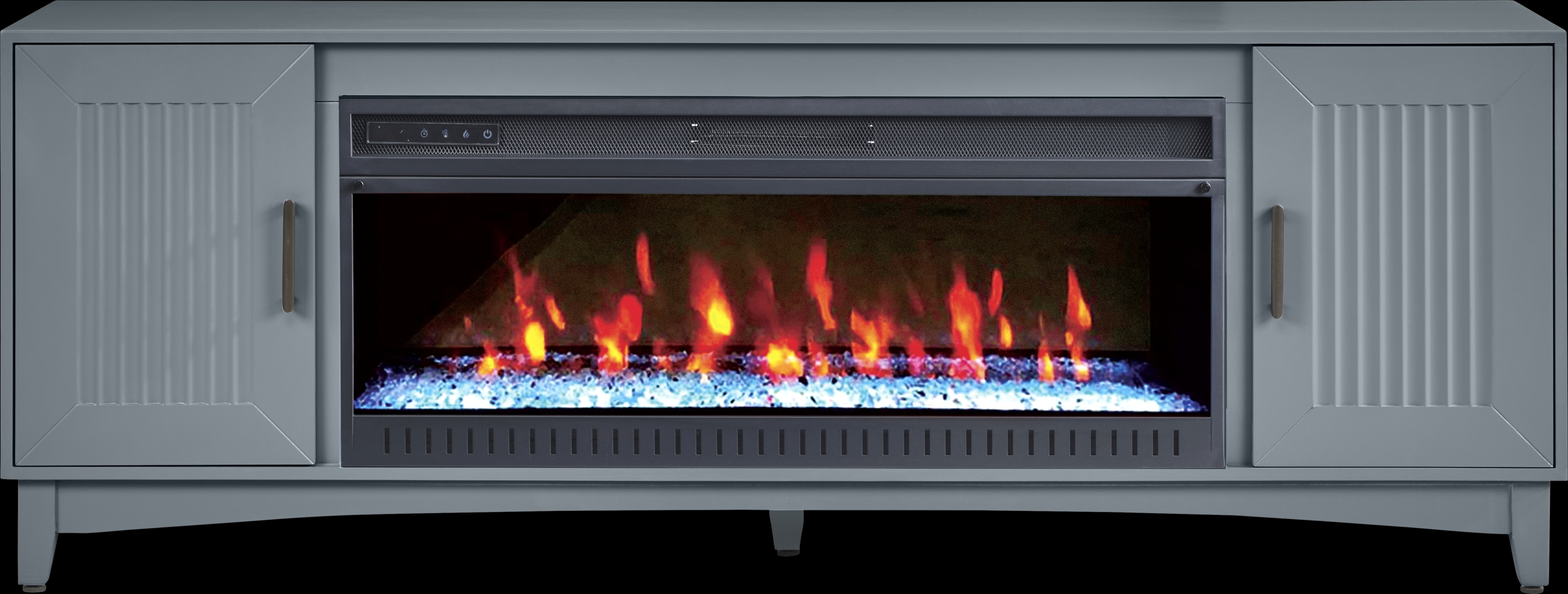Shanewood II Blue 74 in. Console with Electric Fireplace - Thumbnail - Image 1
