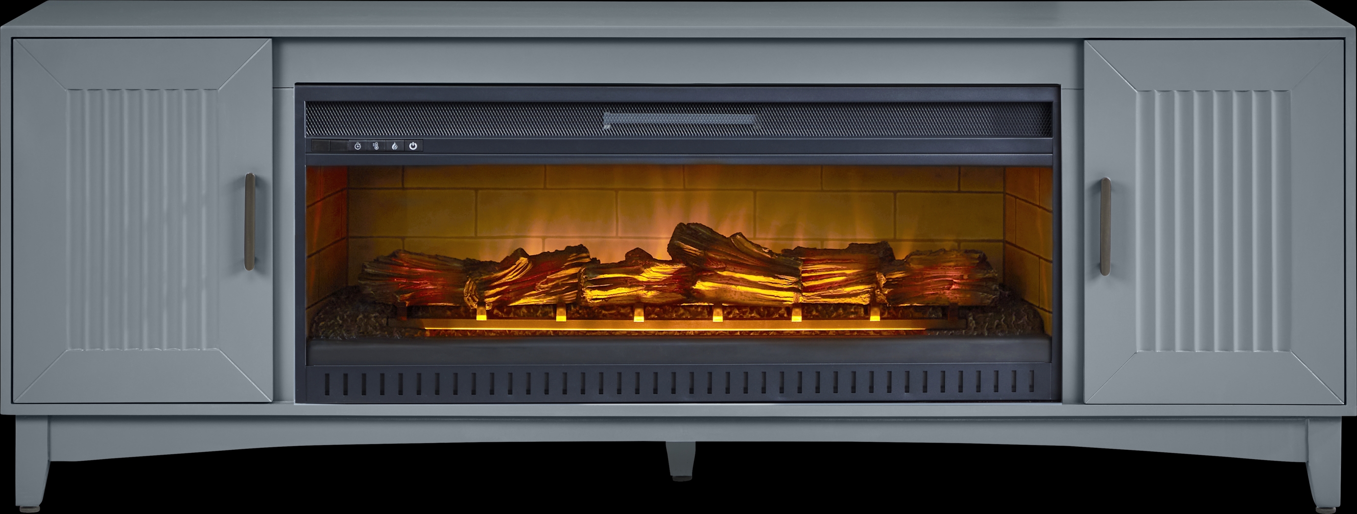 Shanewood II Blue 74 in. Console with Electric Log Fireplace - Thumbnail - Image 1