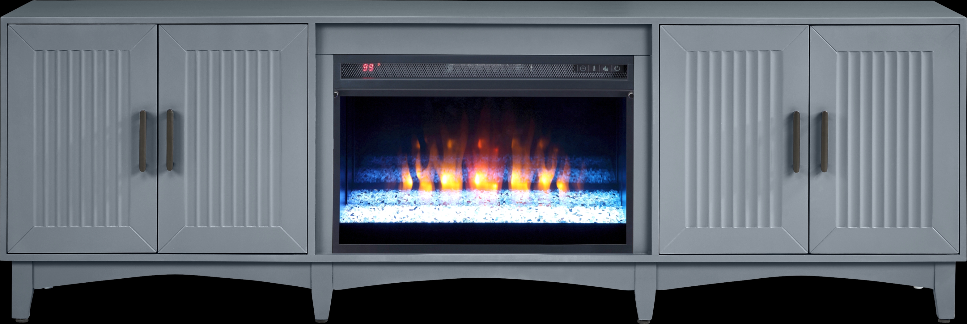 Shanewood II Blue 84 in. Console with Electric Fireplace - Thumbnail - Image 1