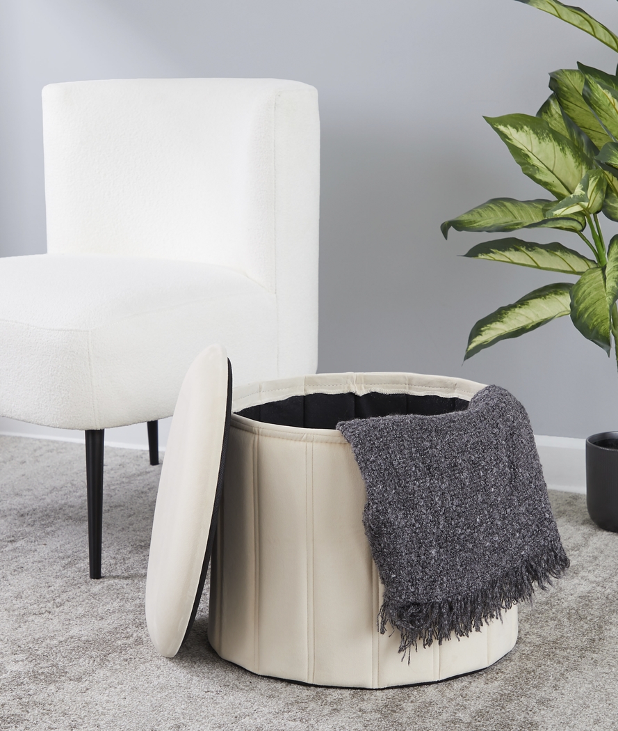 Sharynwood Cream Velvet Storage Ottoman - Thumbnail - Image 4
