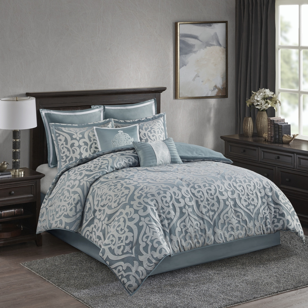 Shefflera Blue 8 Pc King Comforter Set - Thumbnail - Image 1