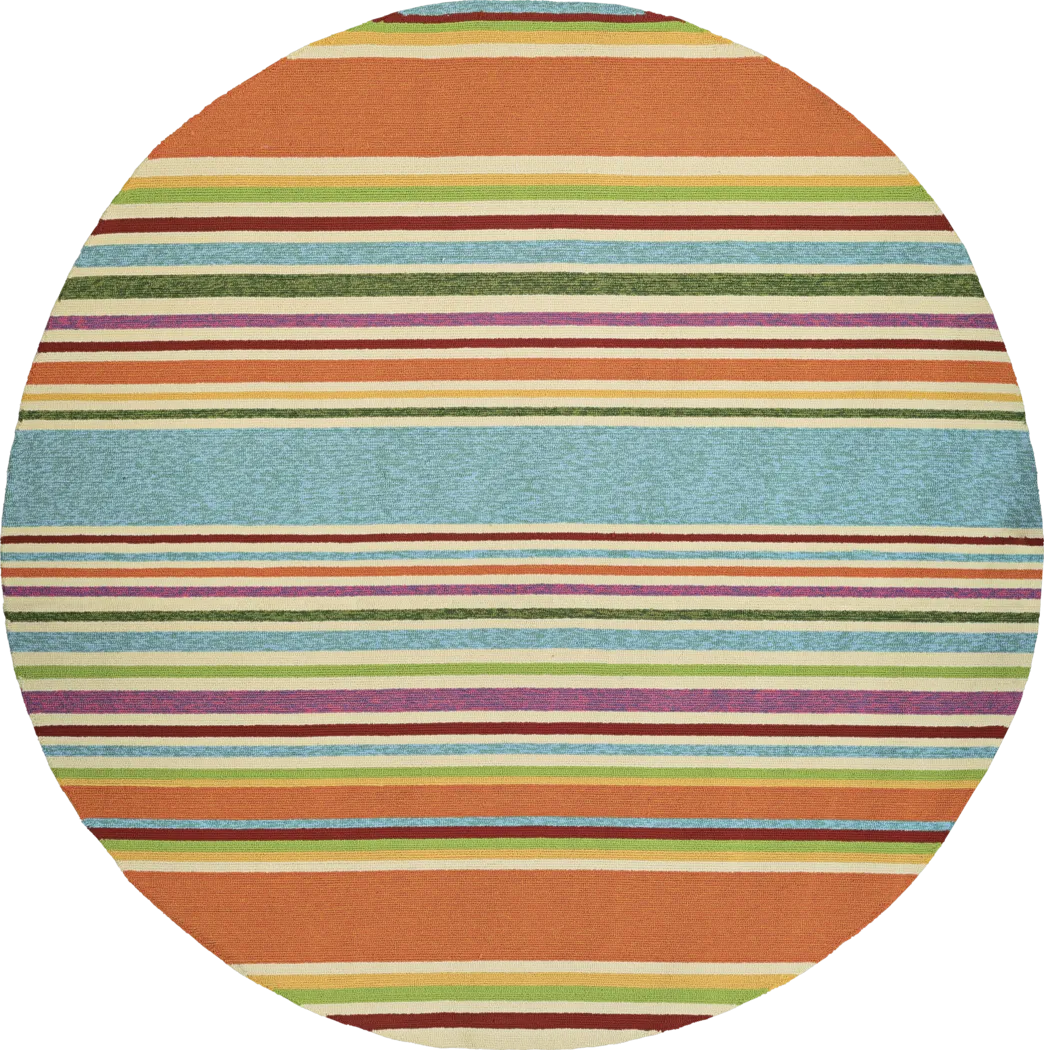 Sherbet Stripe Orange 7'10 Round Indoor/Outdoor Rug - Thumbnail - Image 1