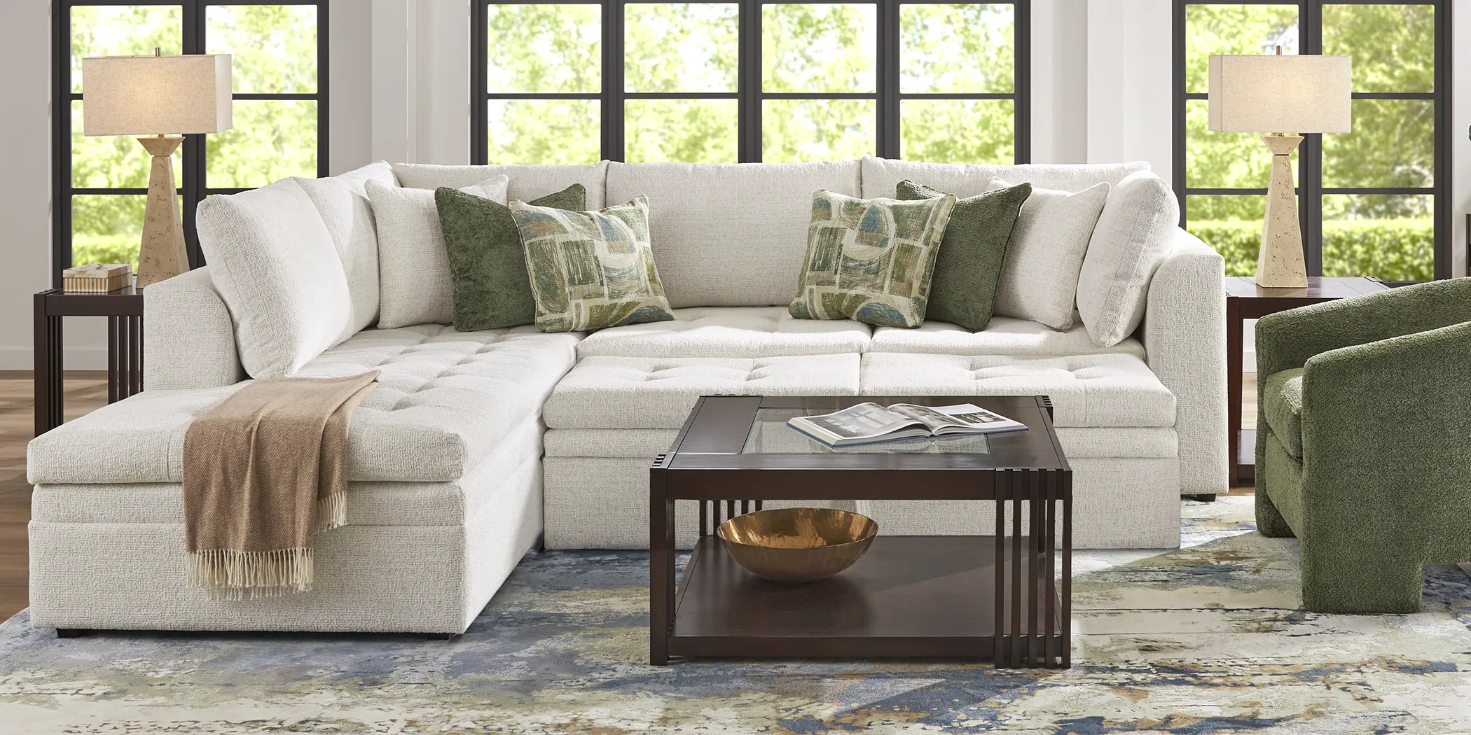 Sheridan Place Off-White 4 Pc Sleeper Sectional Living Room - Thumbnail - Image 2