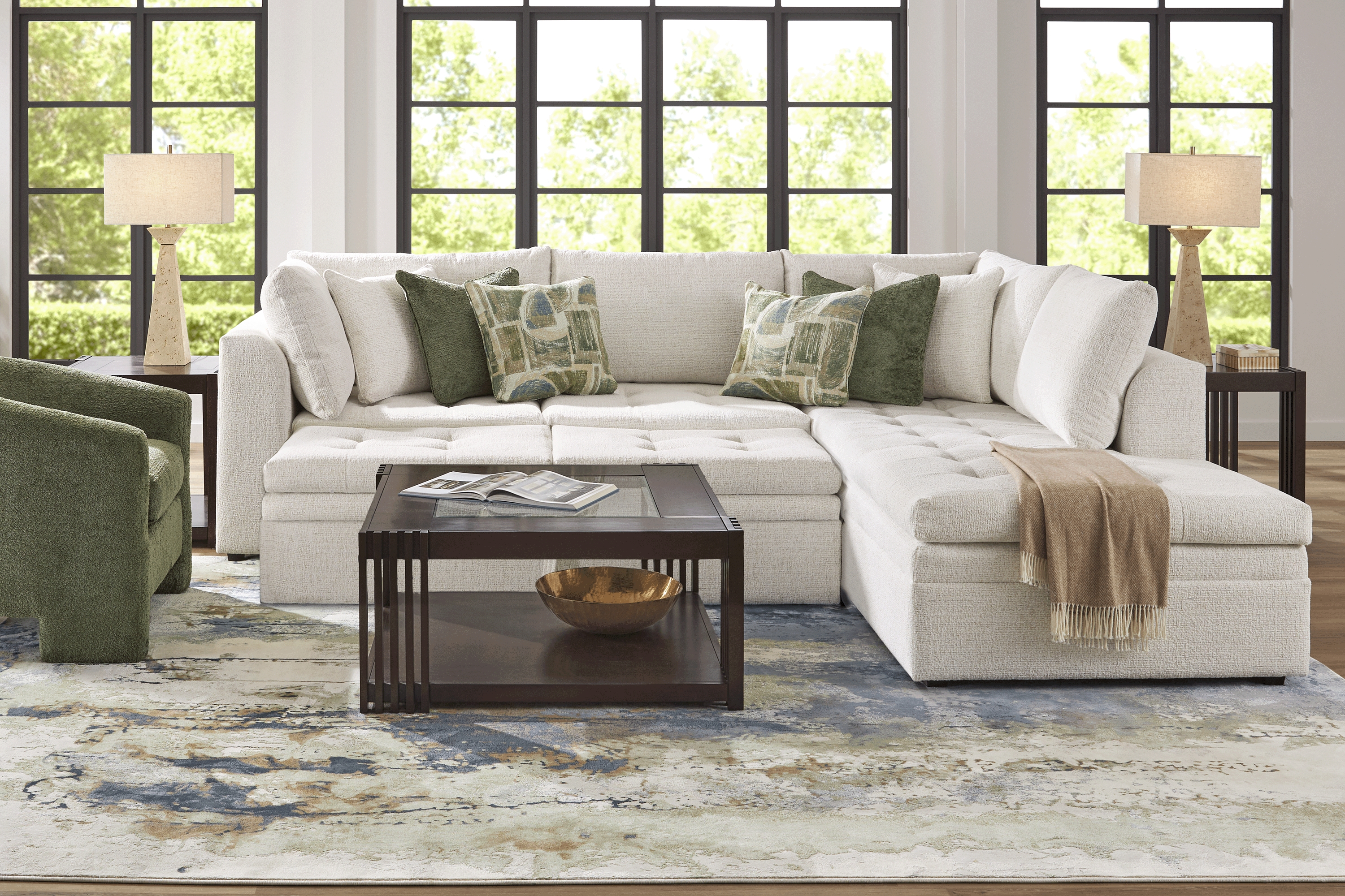 Sheridan Place Off-White 4 Pc Sleeper Sectional Living Room - Thumbnail - Image 2