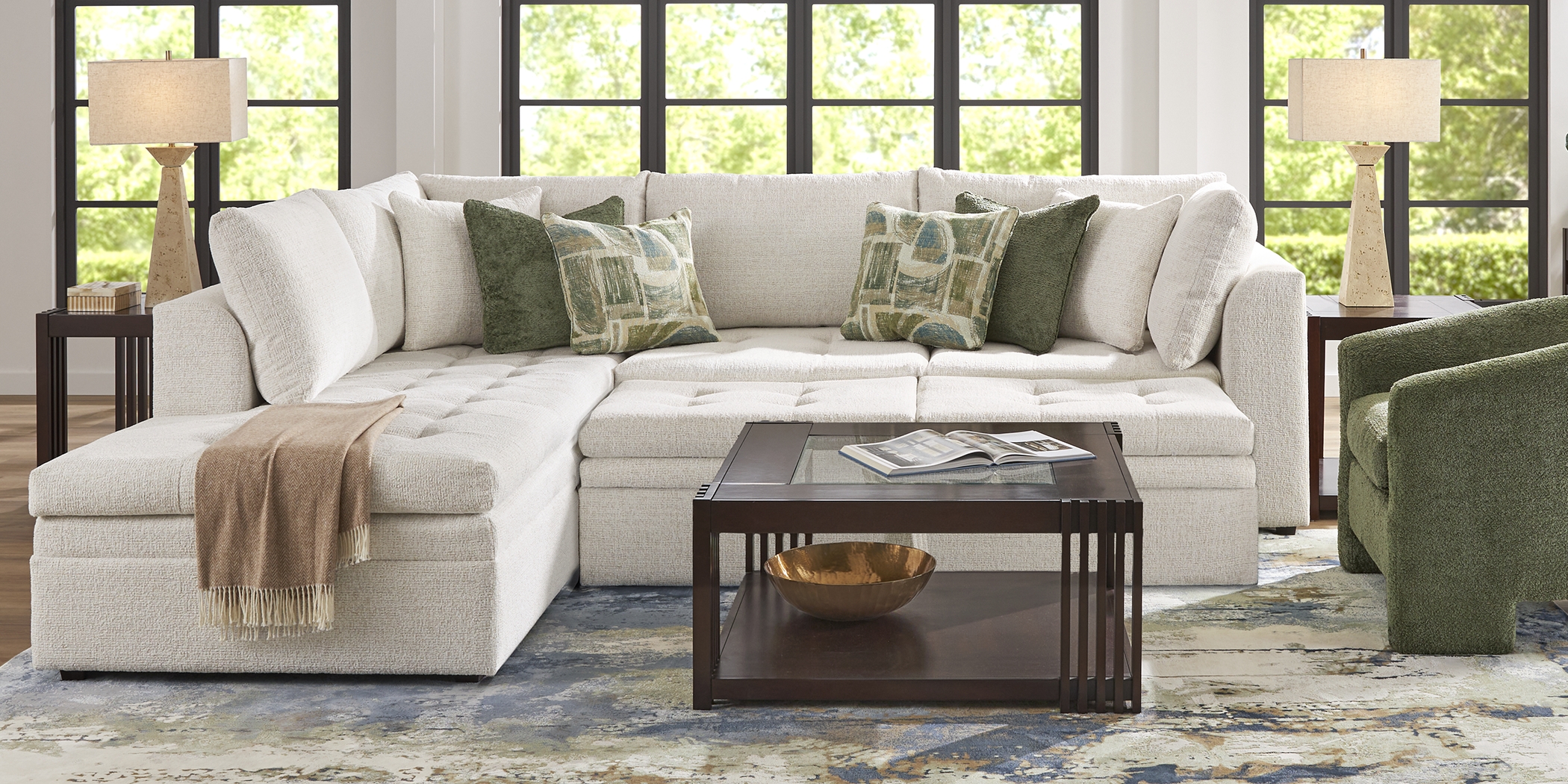 Sheridan Place Off-White 4 Pc Sleeper Sectional Living Room - Thumbnail - Image 2