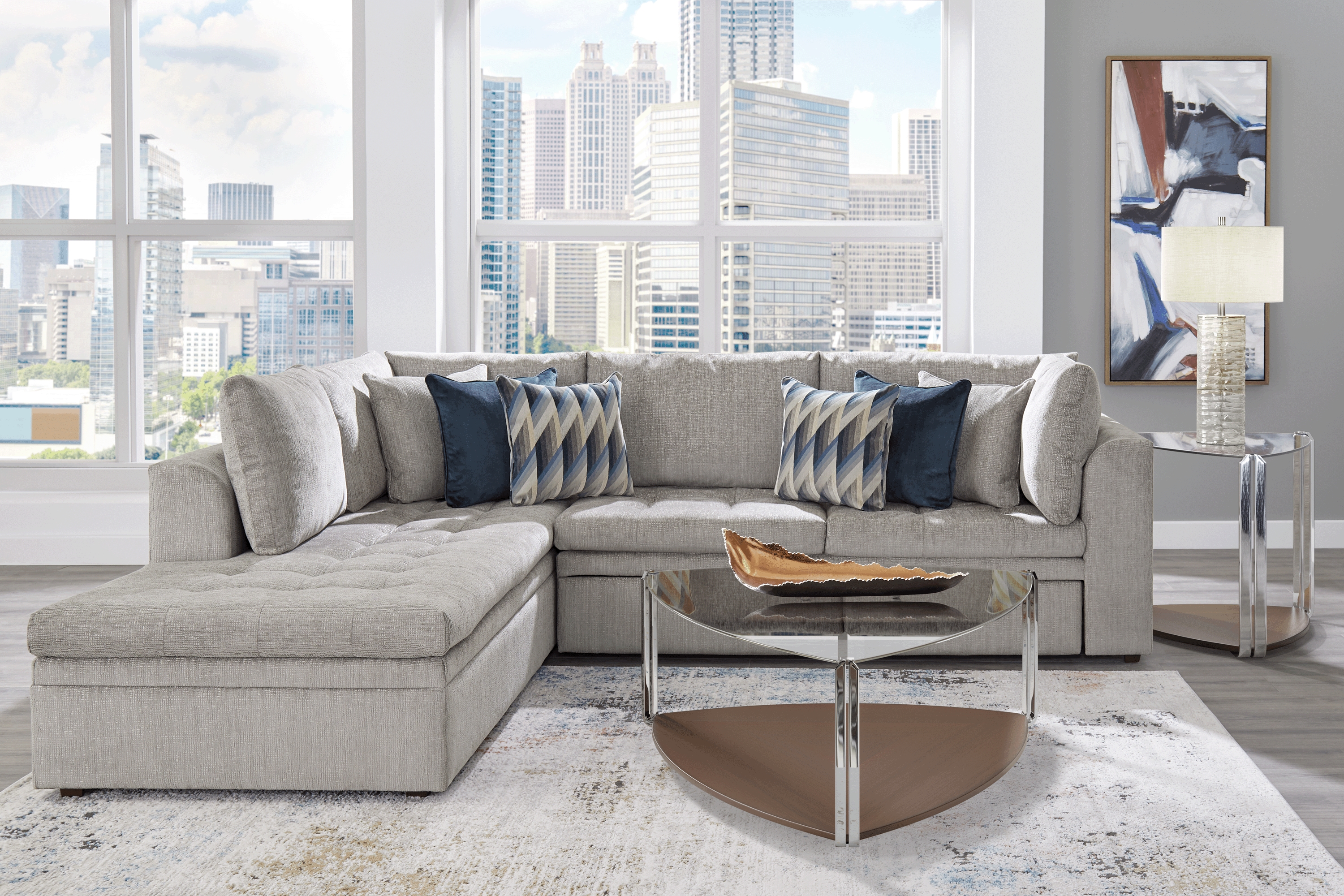 Sheridan Square Gray 4 Pc Sleeper Sectional Living Room - Thumbnail - Image 1