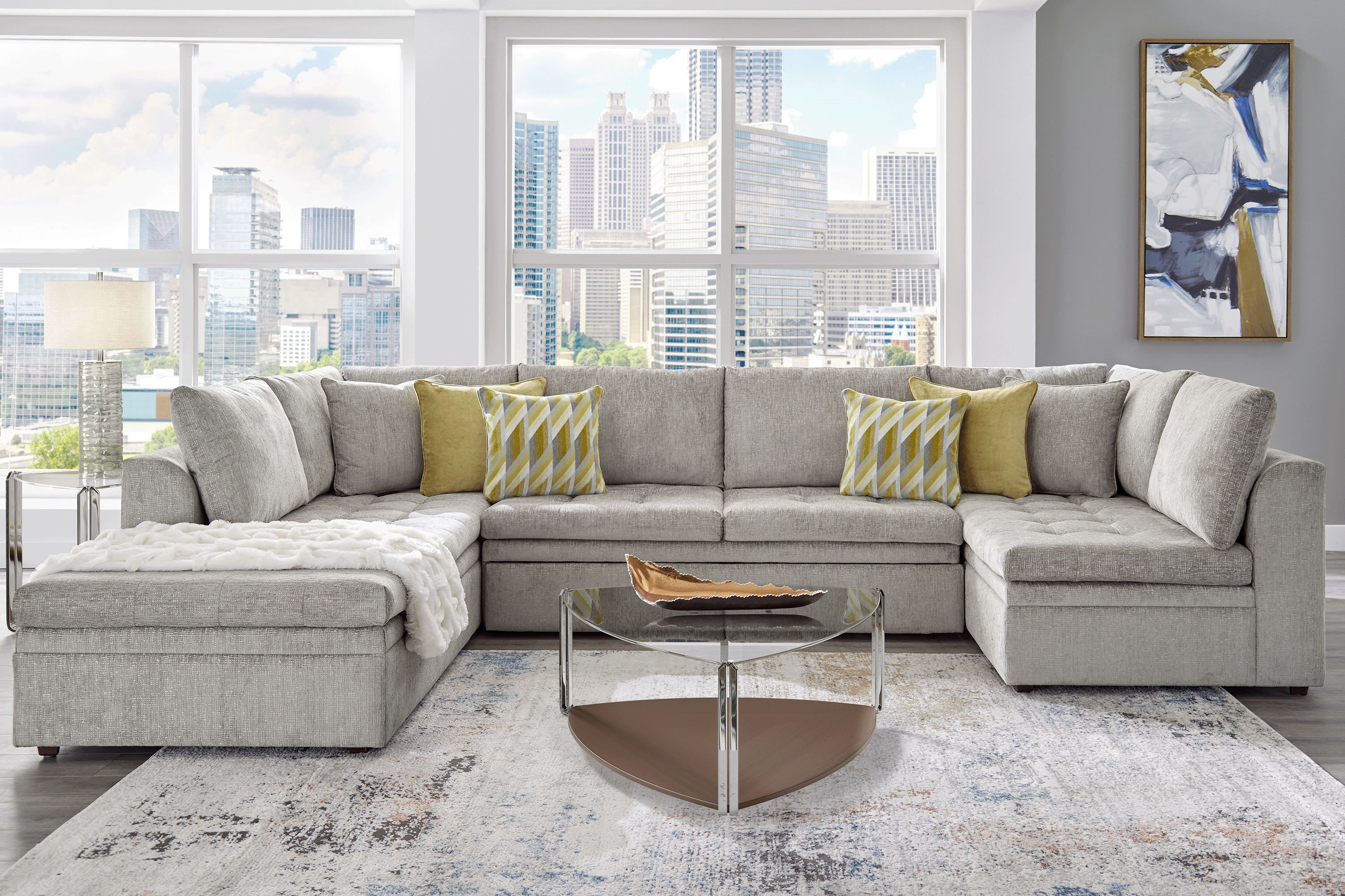 Sheridan Square Gray 5 Pc Sleeper Sectional Living Room - Thumbnail - Image 1