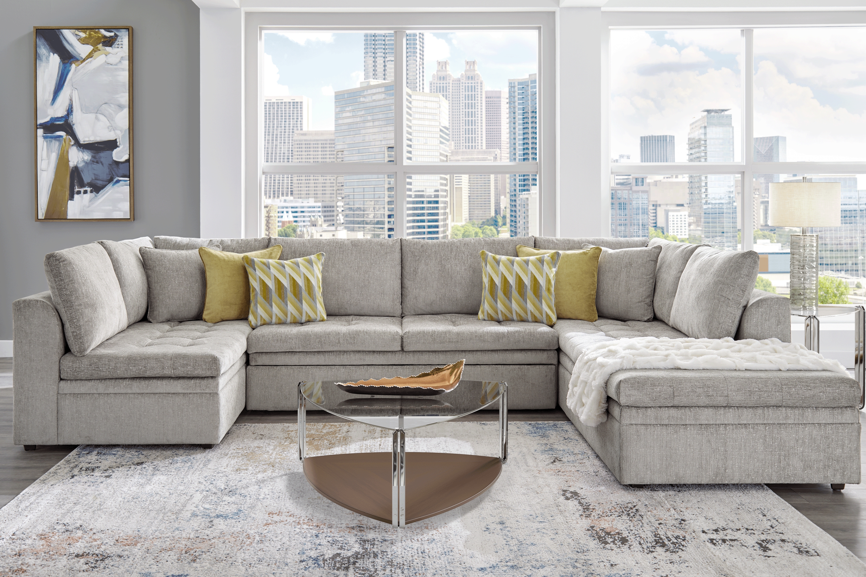 Sheridan Square Gray 5 Pc Sleeper Sectional Living Room - Thumbnail - Image 1