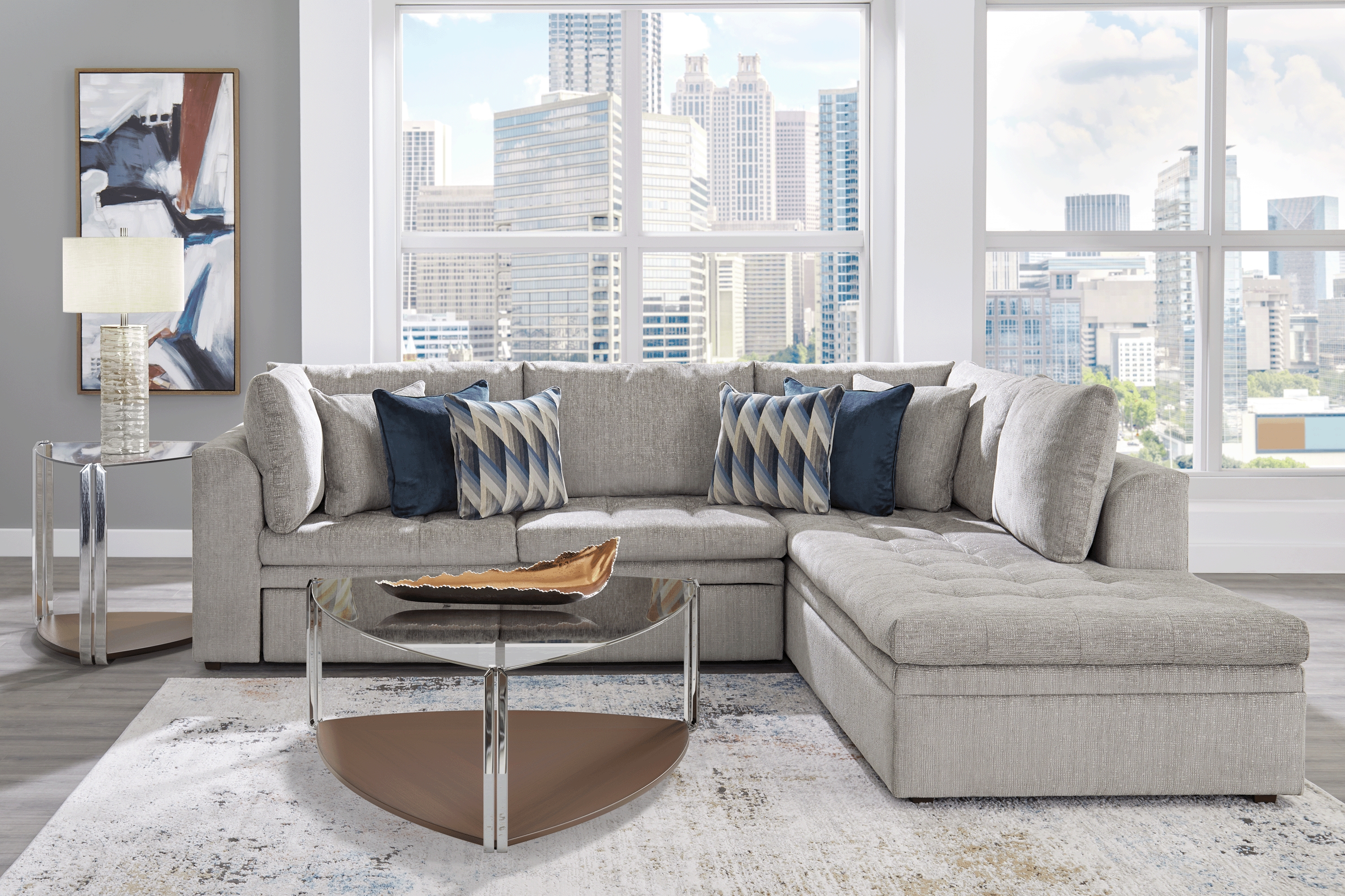 Sheridan Square Gray 5 Pc Sleeper Sectional Living Room - Thumbnail - Image 1