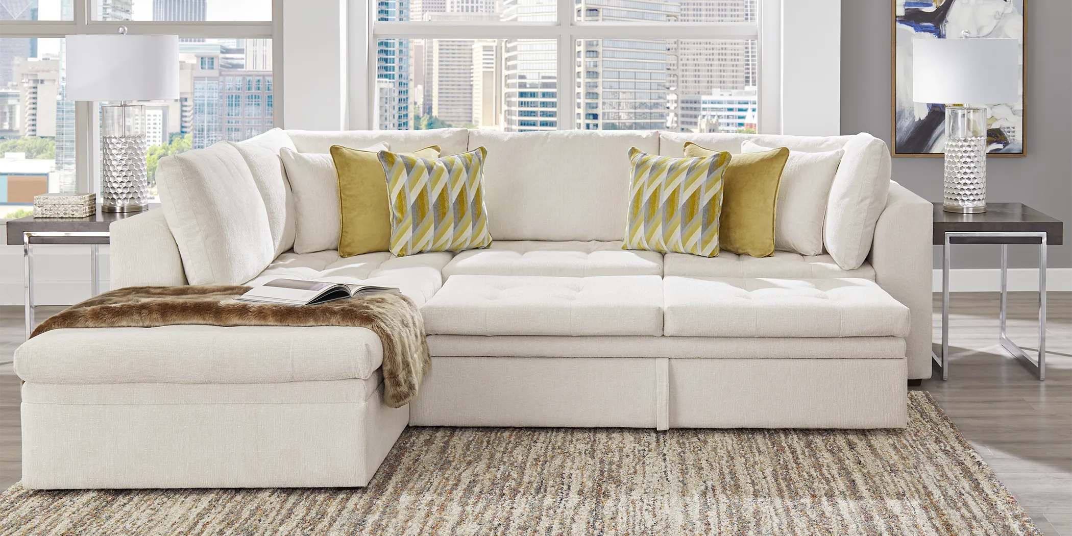 Sheridan Square Off-White 4 Pc Sleeper Sectional Living Room - Image 2