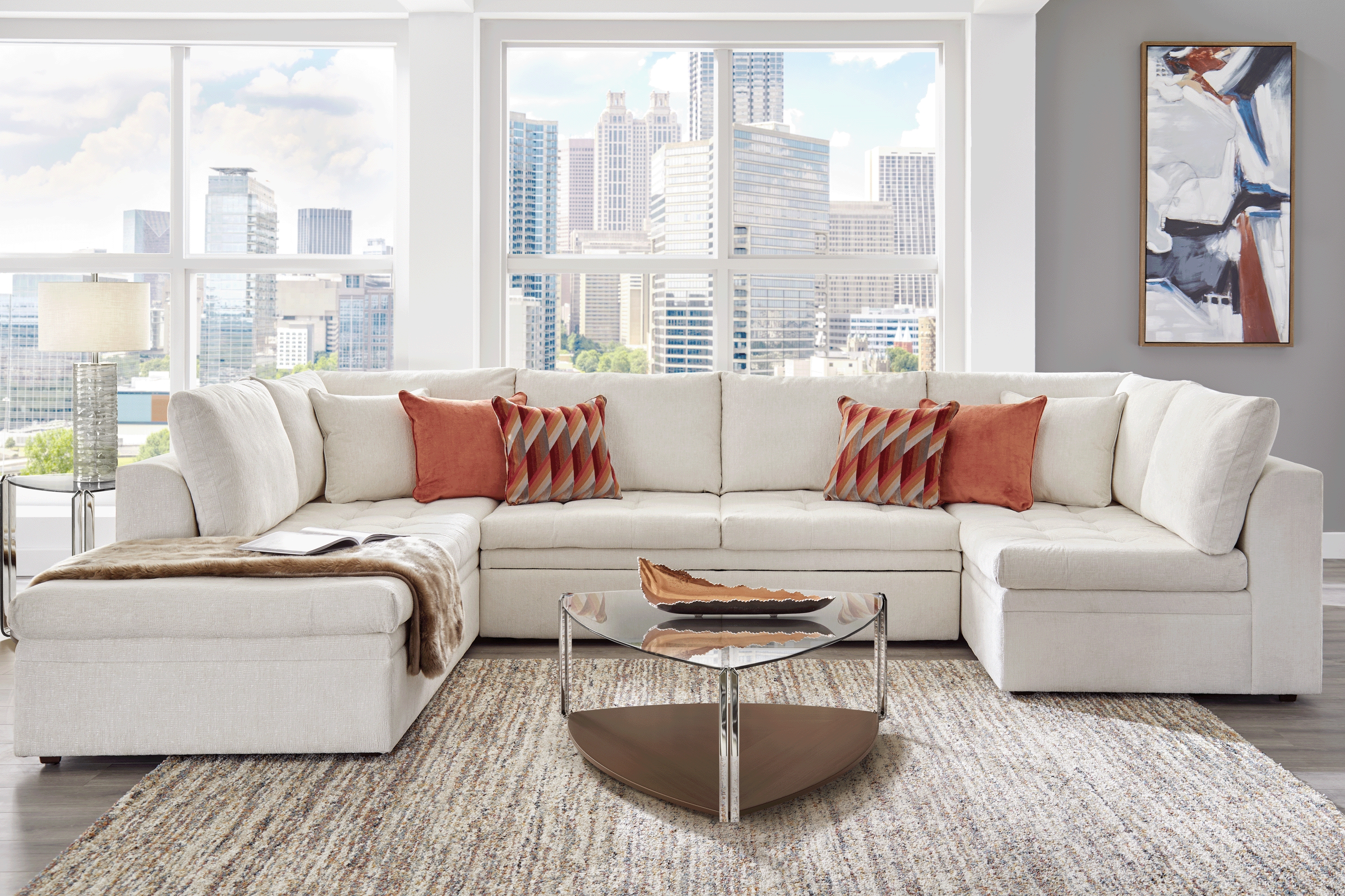 Sheridan Square Off-White 5 Pc Sleeper Sectional Living Room - Thumbnail - Image 1