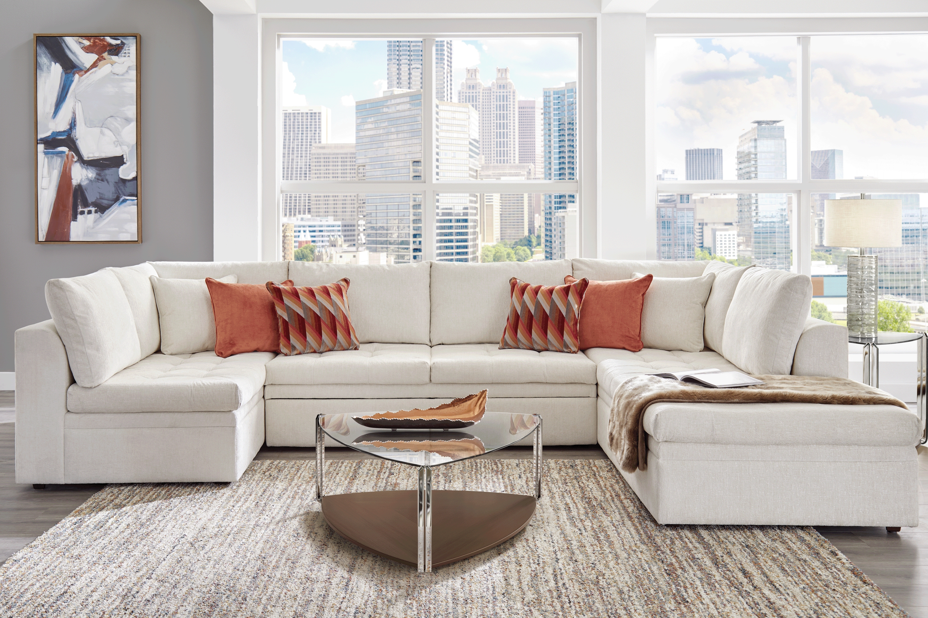 Sheridan Square Off-White 5 Pc Sleeper Sectional Living Room - Thumbnail - Image 1