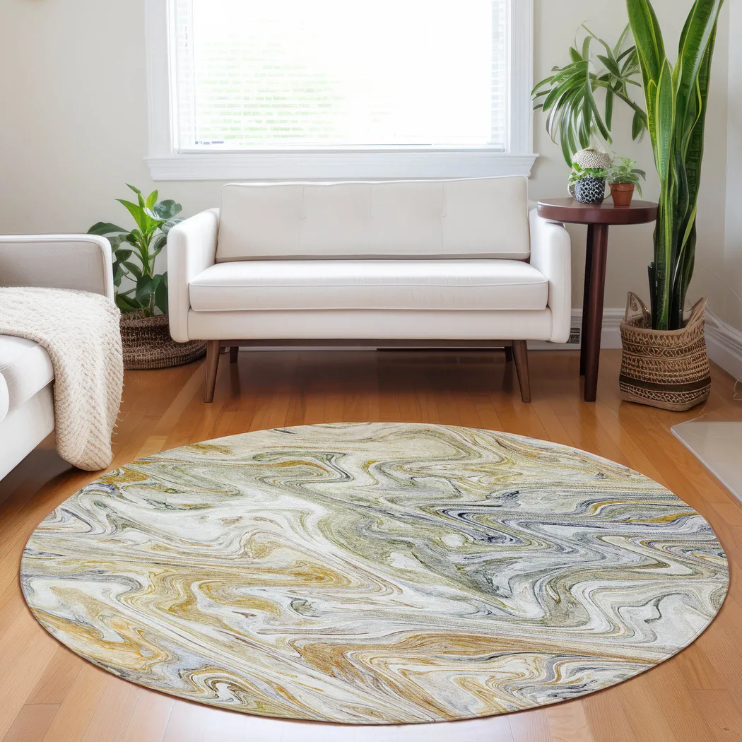 Shilo Gold 8' Round Machine Washable Rug - Thumbnail - Image 2