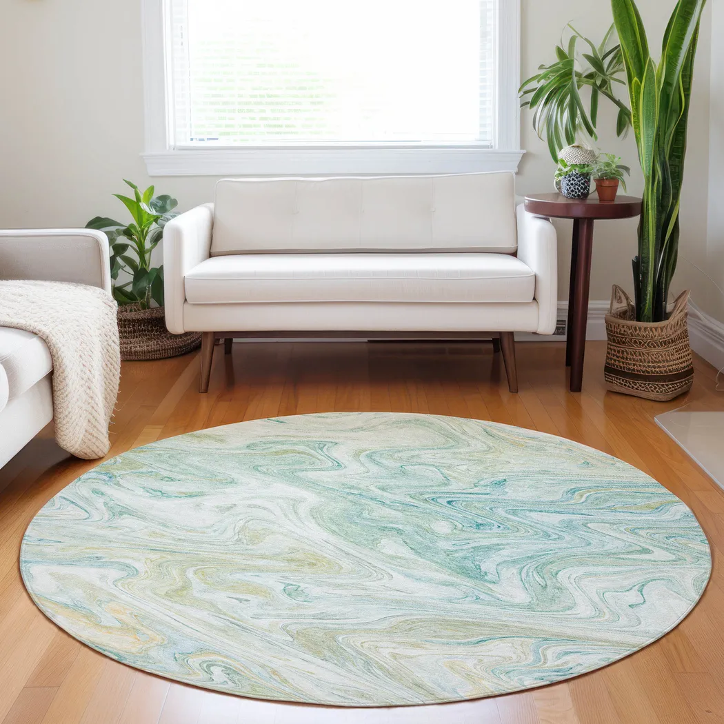 Shilo Light Blue 8' Round Machine Washable Rug - Thumbnail - Image 2
