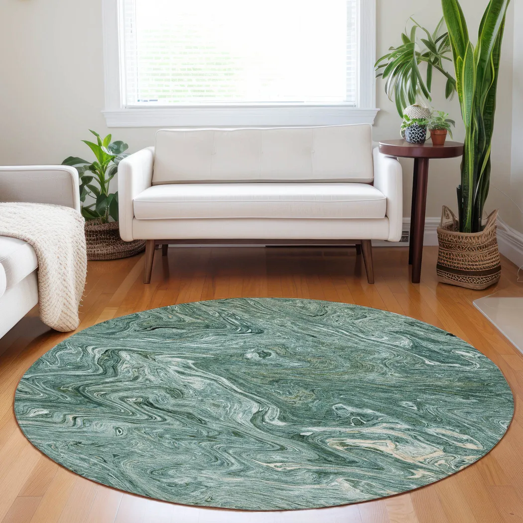 Shilo Teal 8' Round Machine Washable Rug - Thumbnail - Image 2
