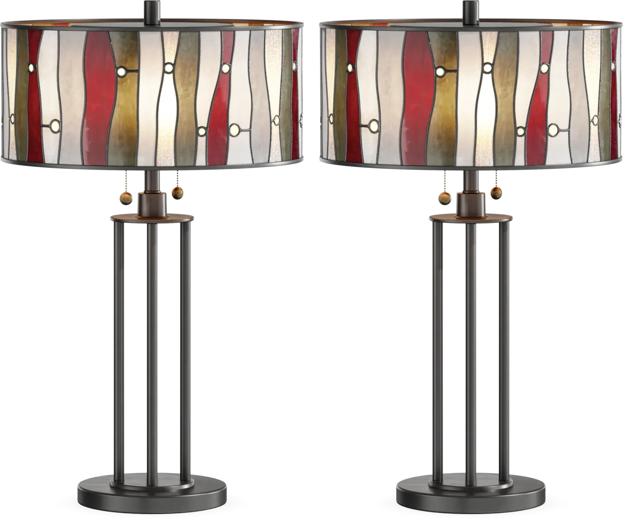 Shiloh Avenue Red Tiffany Set of 2 Table Lamps - Thumbnail - Image 1