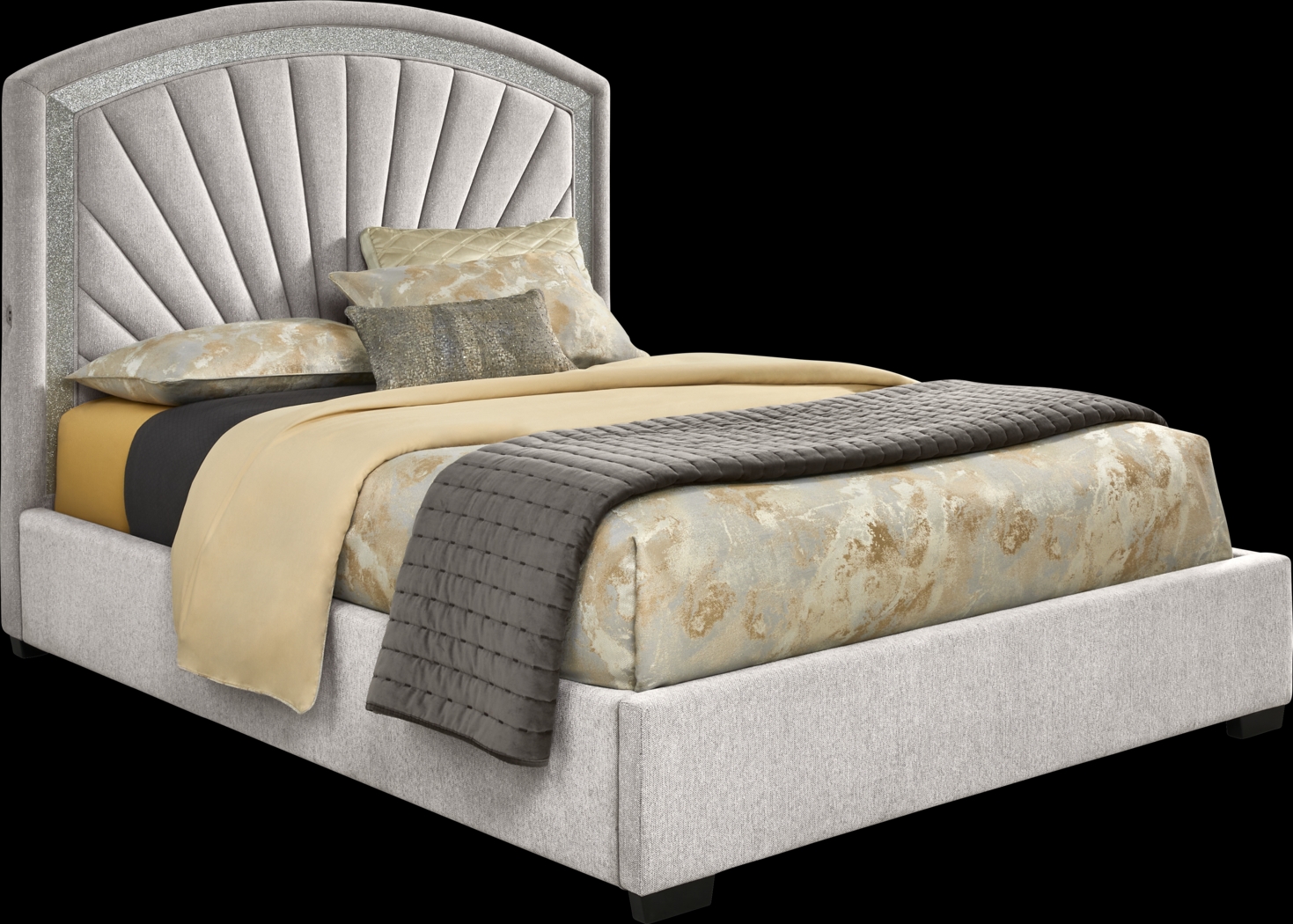 Shimmer Light Gray 3 Pc Queen Upholstered Bed - Thumbnail - Image 3
